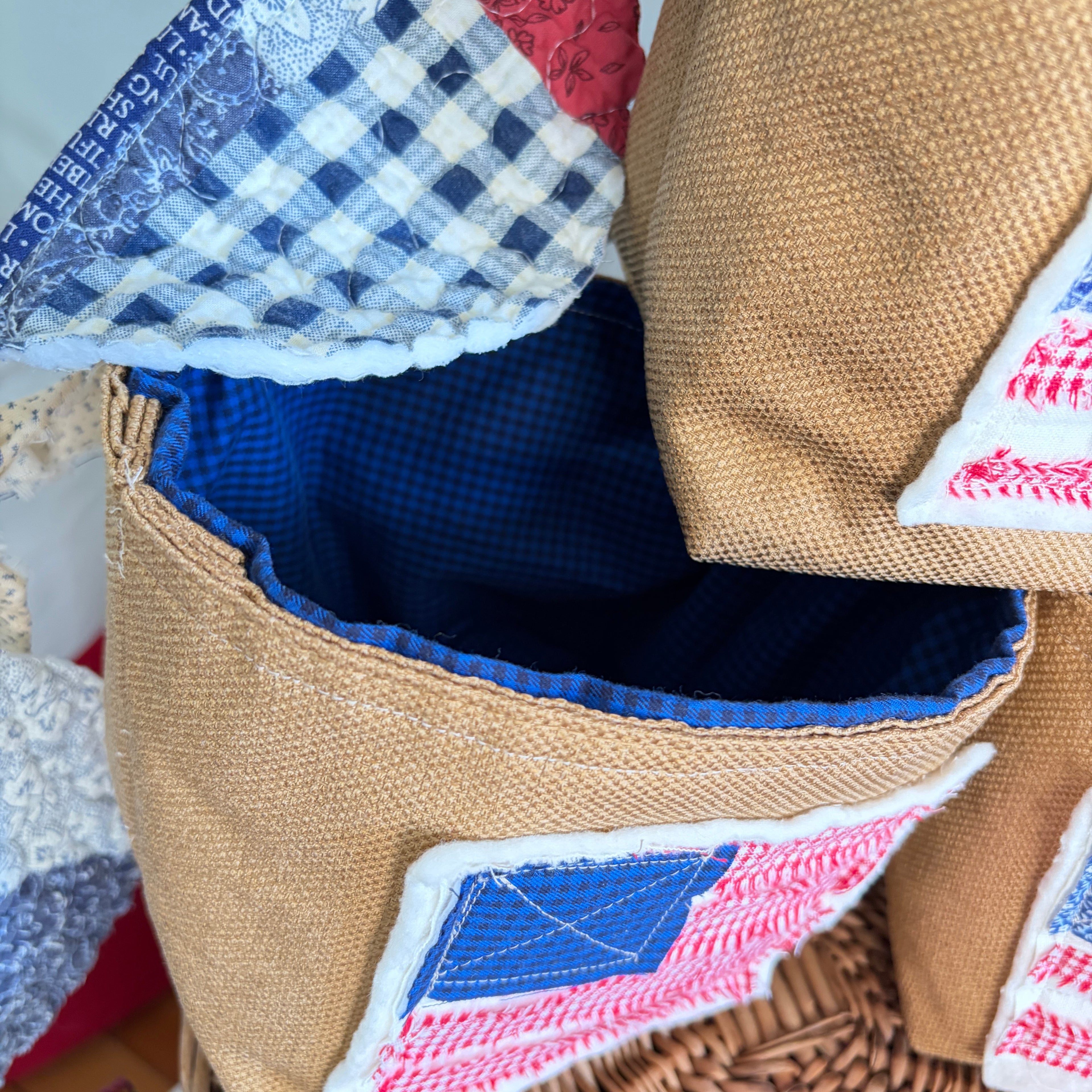 BASKET 2 Americana Boxed Bottom Bucket Organizer, Fabric Storage Basket
