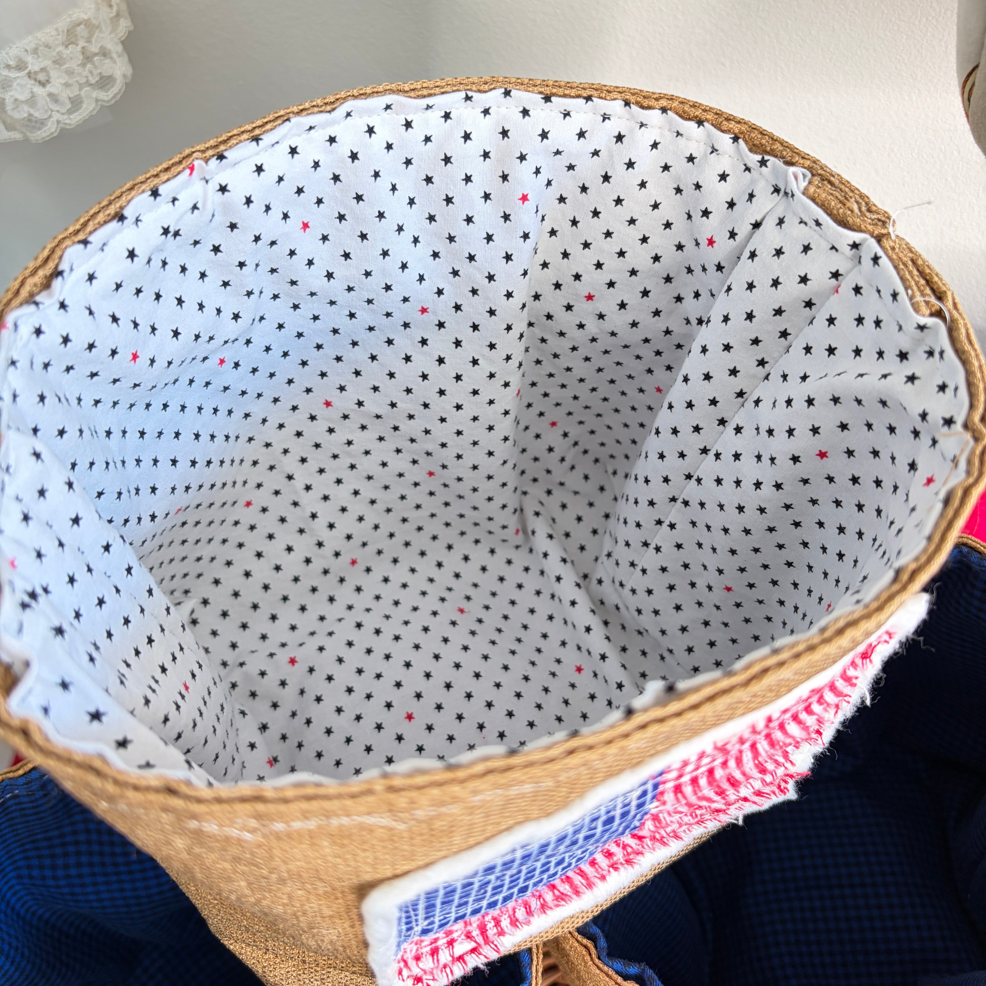BASKET 3 Americana Boxed Bottom Bucket Organizer, Fabric Storage Basket