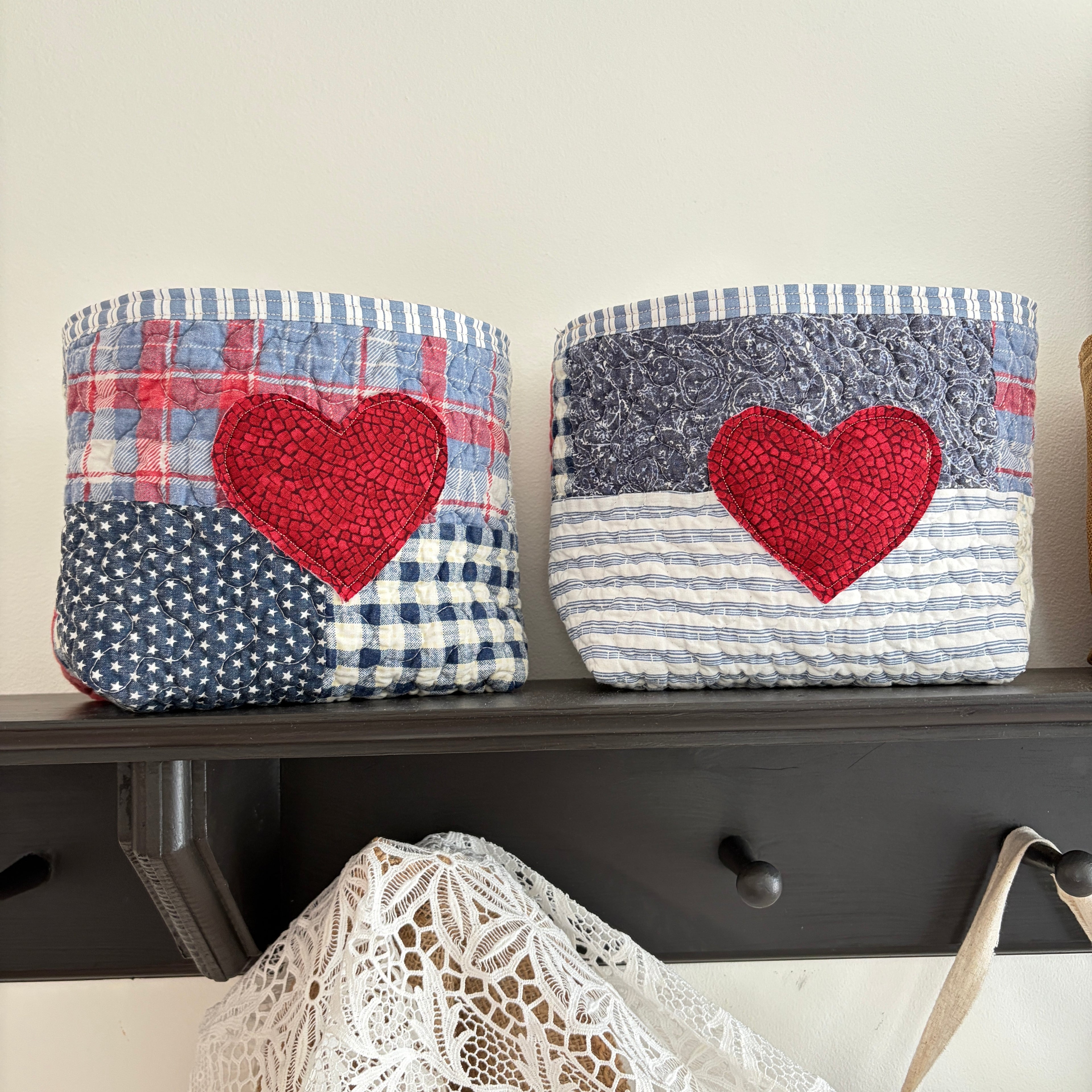 BASKET 5 Americana Boxed Bottom Bucket Organizer, Fabric Storage Basket
