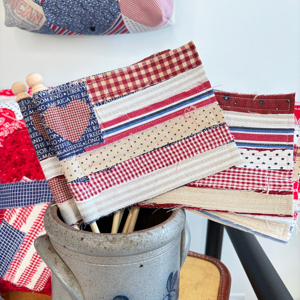 FLAG 2: Scrap Pieced Flag Accent for Planter, Crock Decor, Wreath Add-On