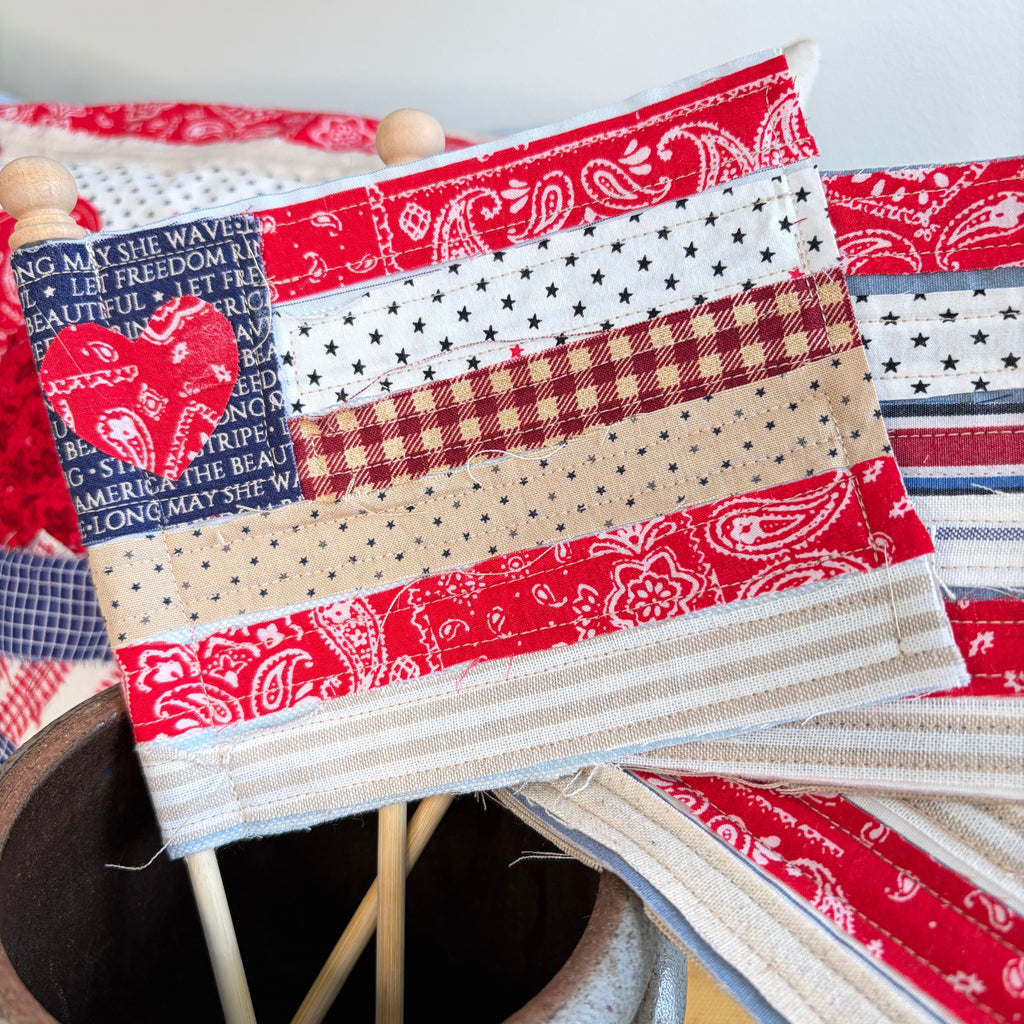 FLAG 4: Scrap Pieced Flag Accent for Planter, Crock Decor, Wreath Add-On