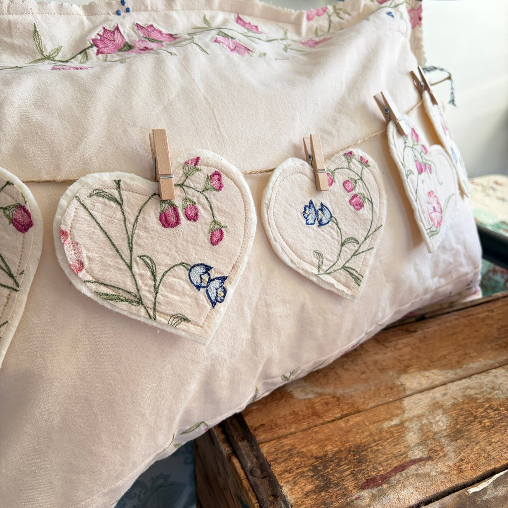 GARLAND ADD-ON: Embroidery Linen Hearts 5 Cut-Out Accents
