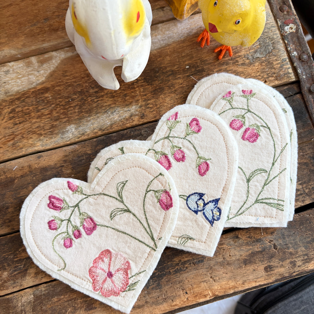 GARLAND ADD-ON: Embroidery Linen Hearts 5 Cut-Out Accents