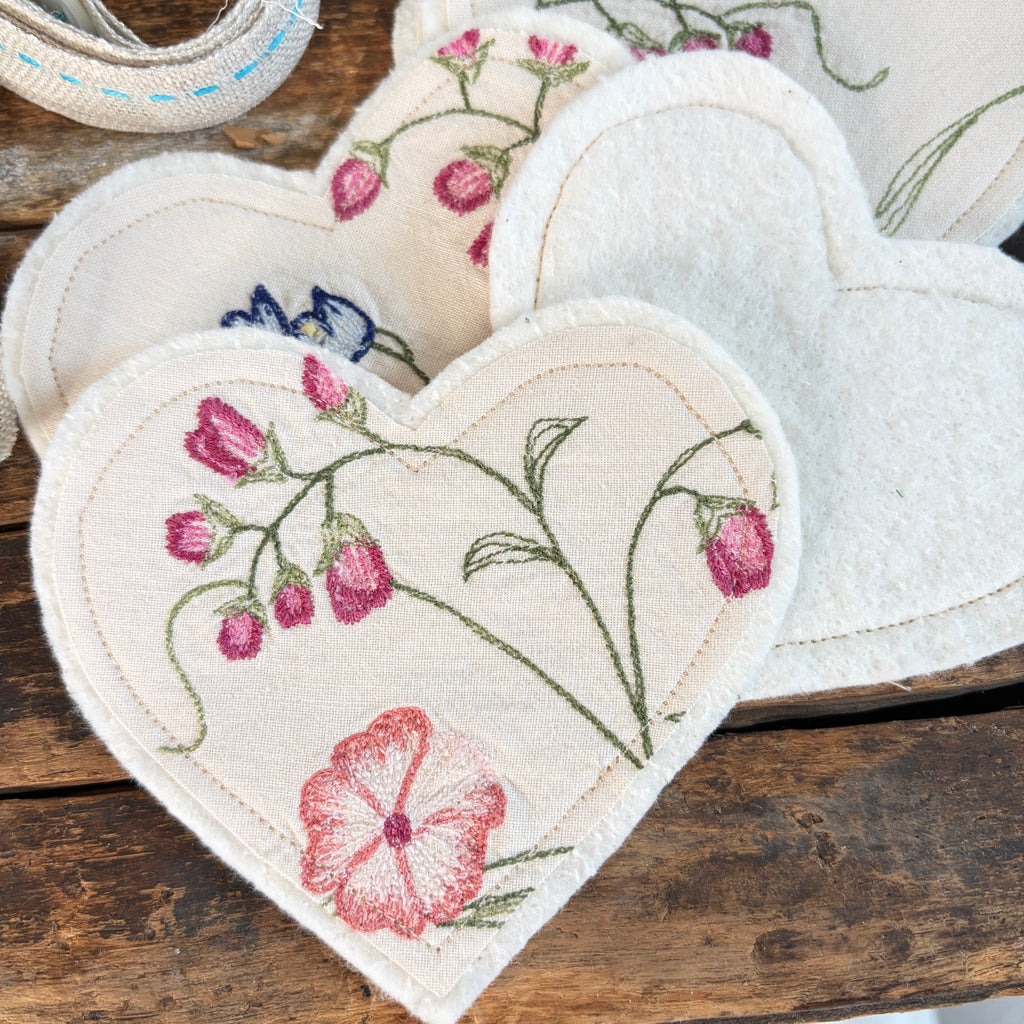 GARLAND ADD-ON: Embroidery Linen Hearts 5 Cut-Out Accents
