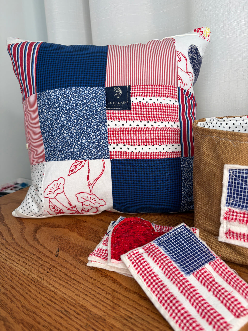PILLOW American Textile Block and Embroidery Patchwork