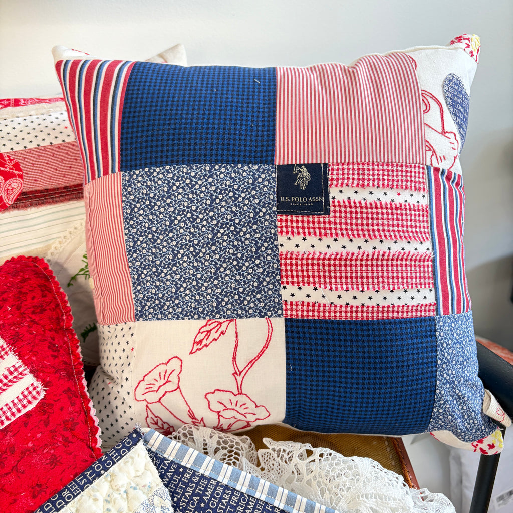 PILLOW American Textile Block and Embroidery Patchwork