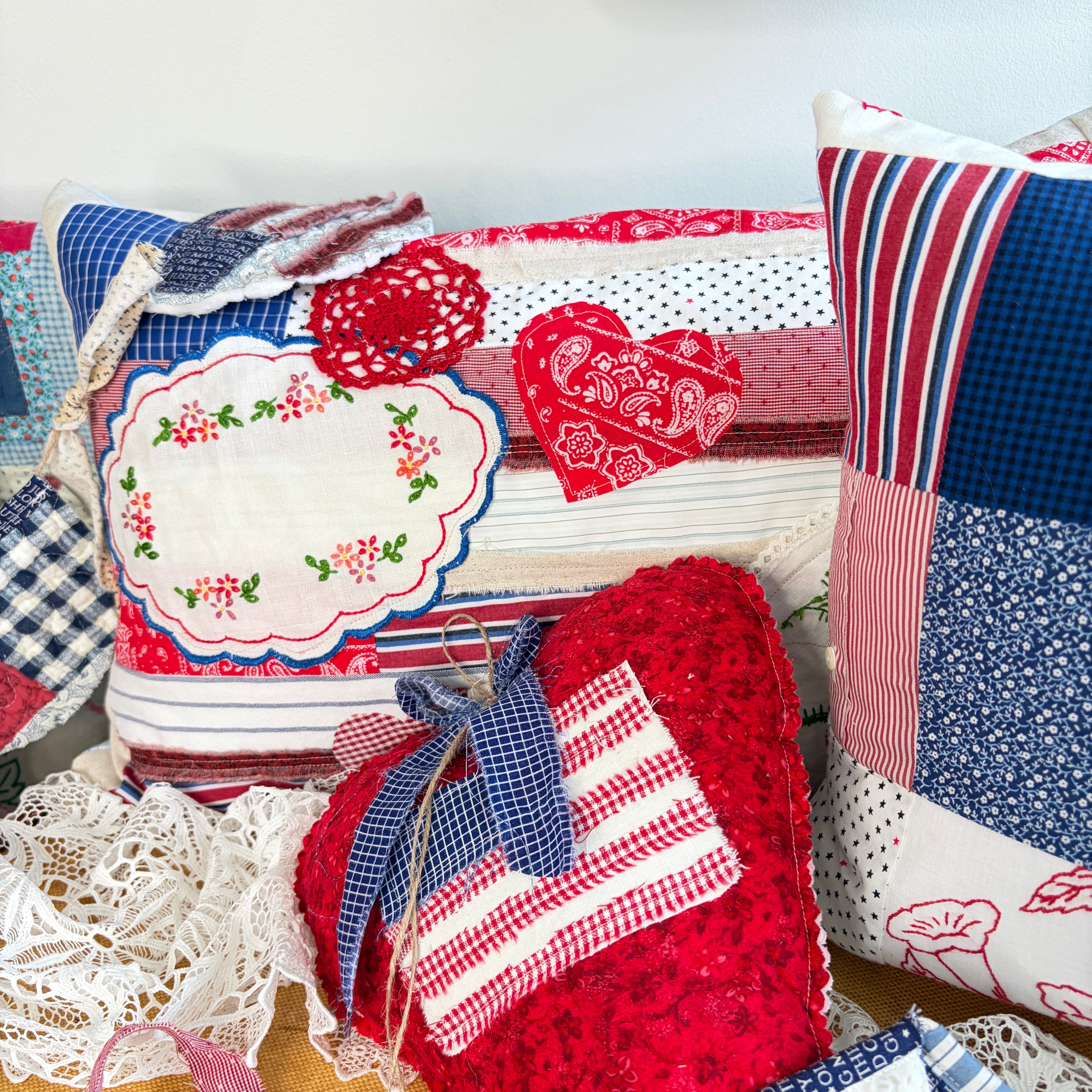 PILLOW American Textile Flag Embroidery Linens