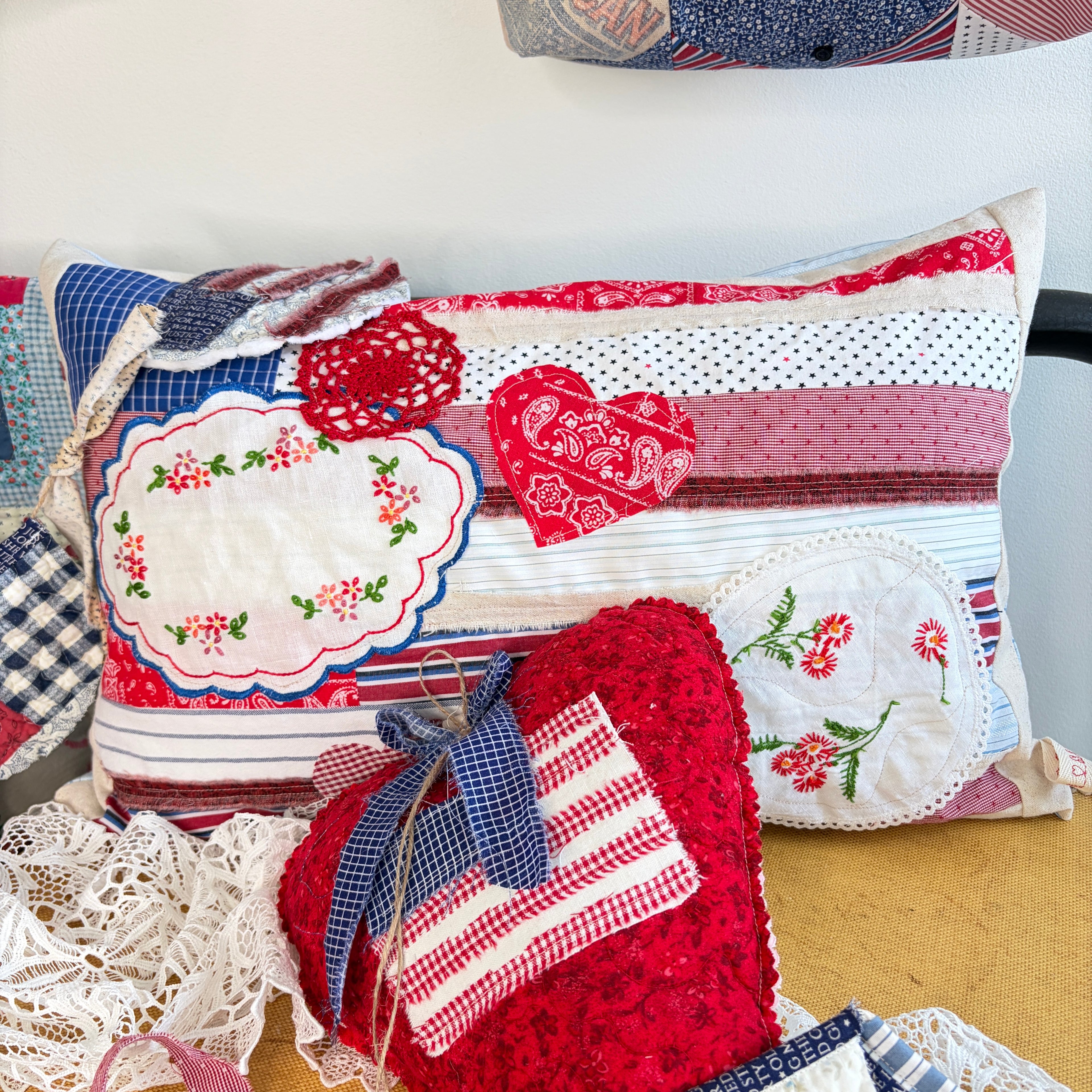PILLOW American Textile Flag Embroidery Linens