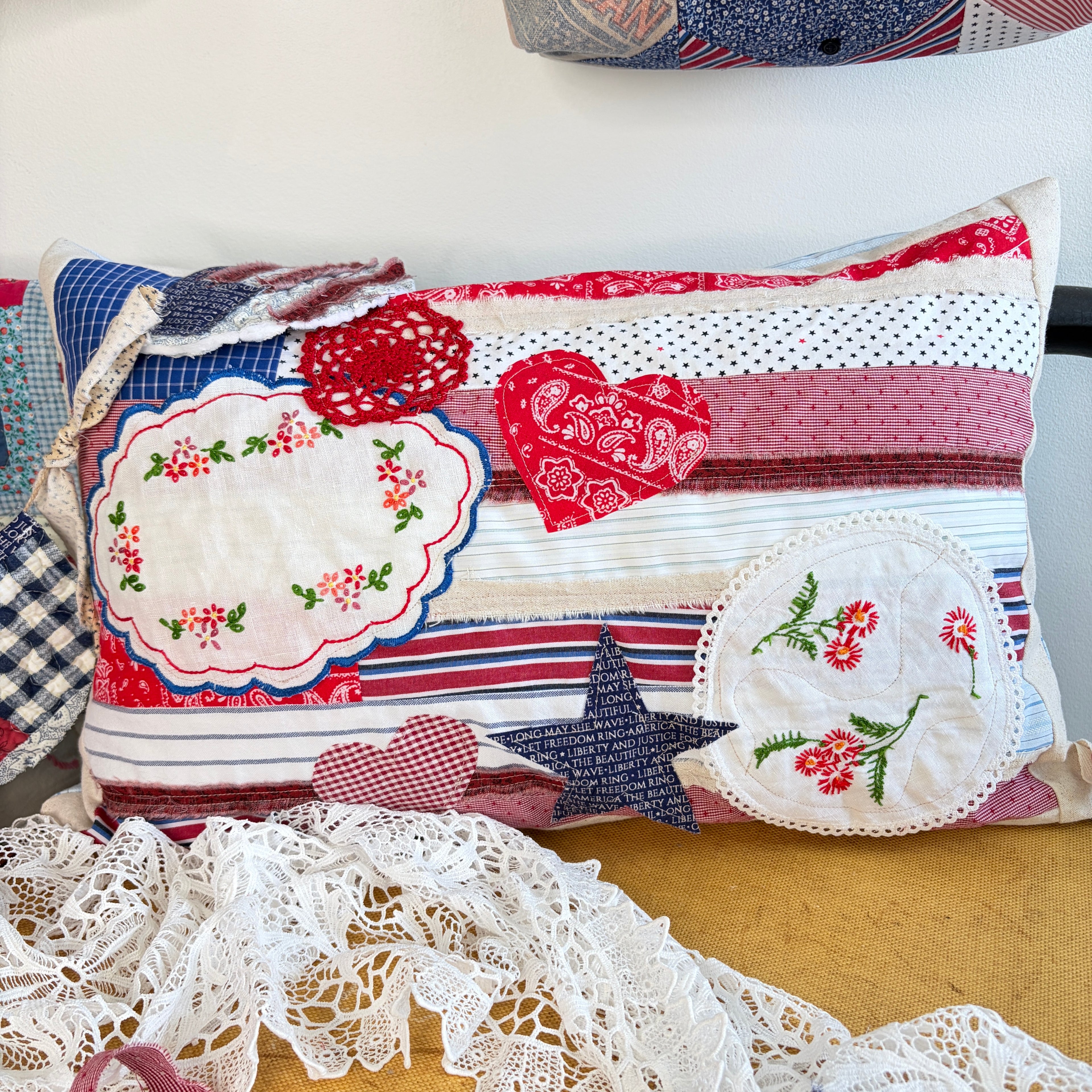 PILLOW American Textile Flag Embroidery Linens