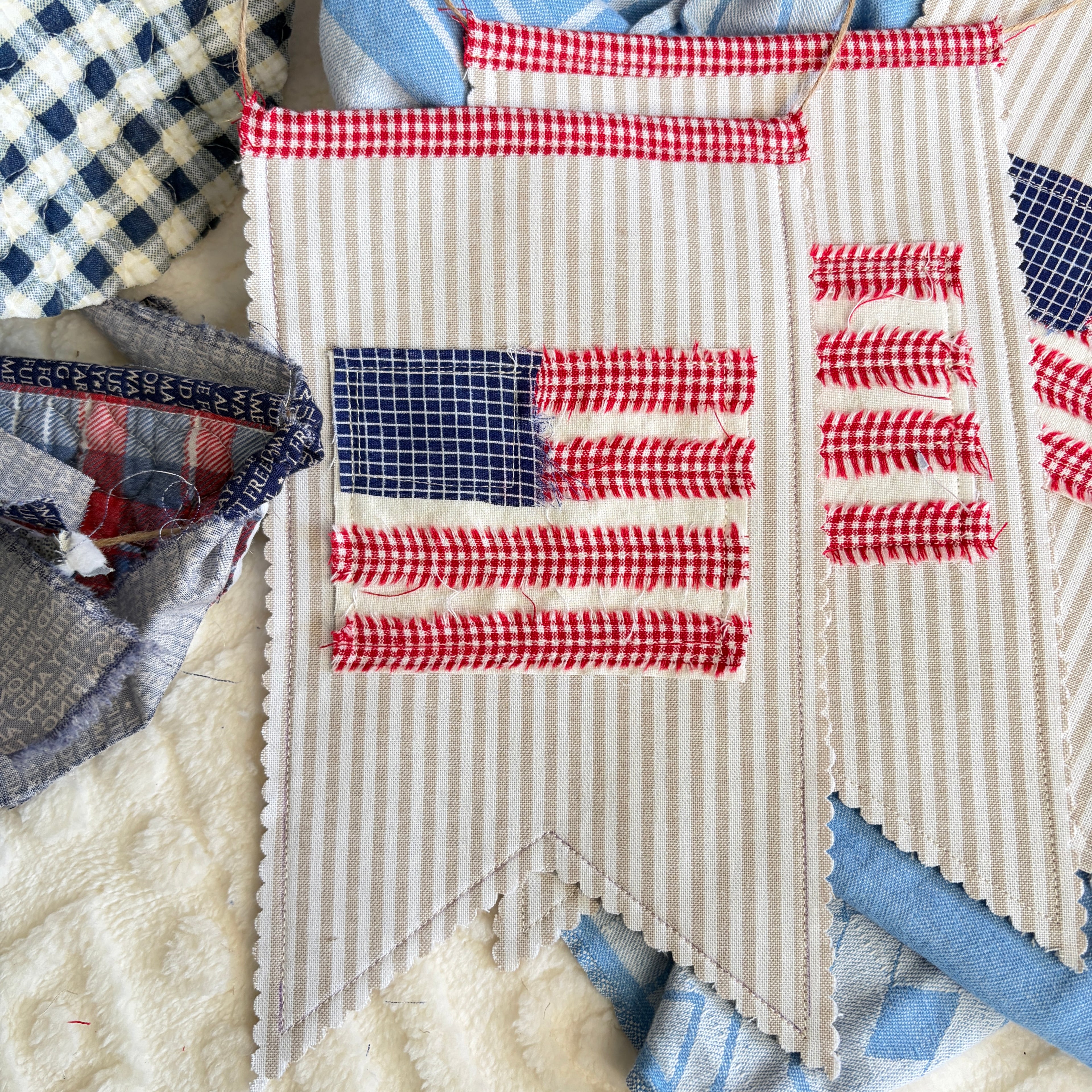 KNOB Quilted Flag Banner for Peg Rack, Knob Hanger, Small Home Door Decor