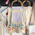 BAG Market Bag Vintage Tan Embroidered Linen with Removable Handles