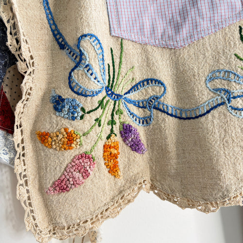 BAG Market Bag Vintage Tan Embroidered Linen with Removable Handles