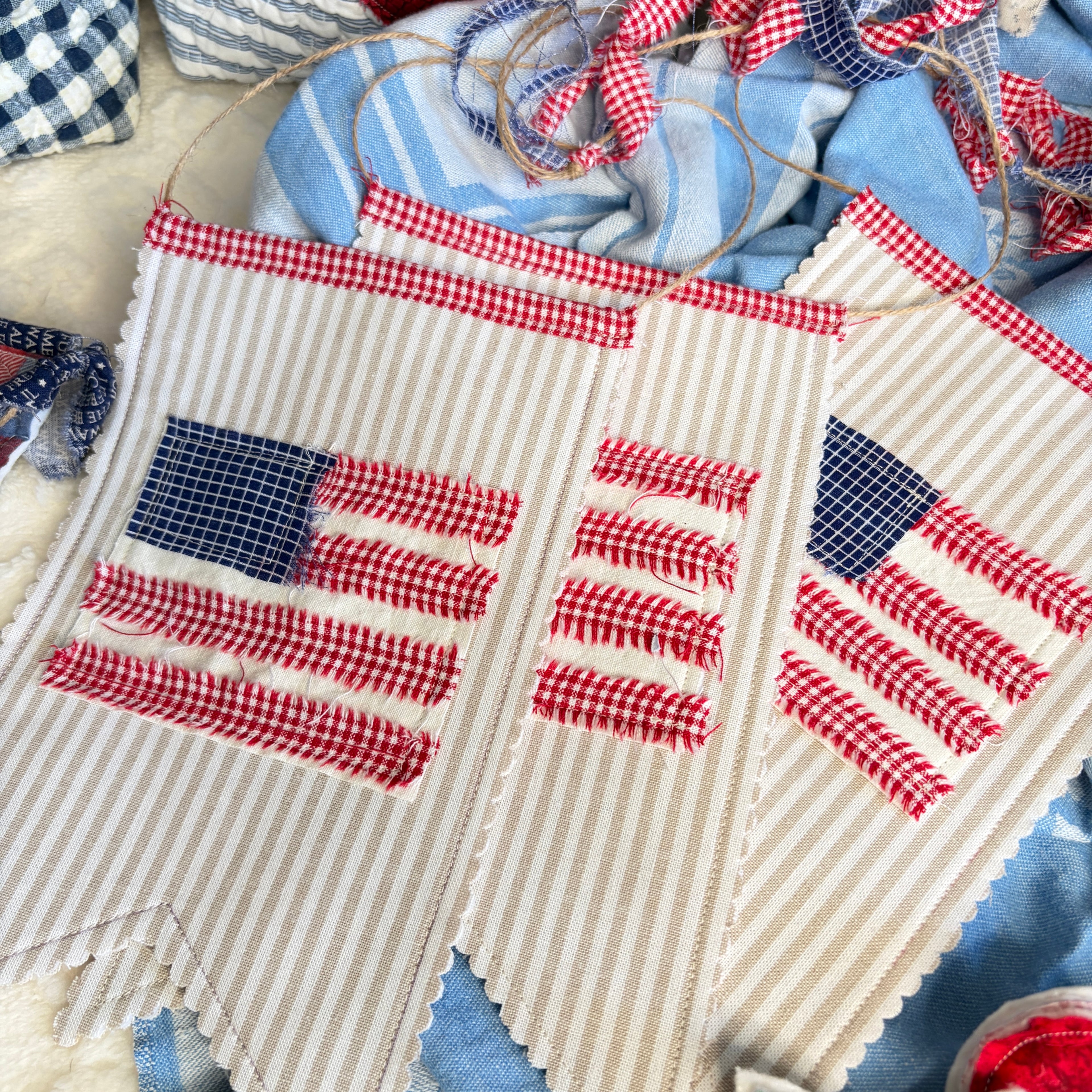KNOB Quilted Flag Banner for Peg Rack, Knob Hanger, Small Home Door Decor