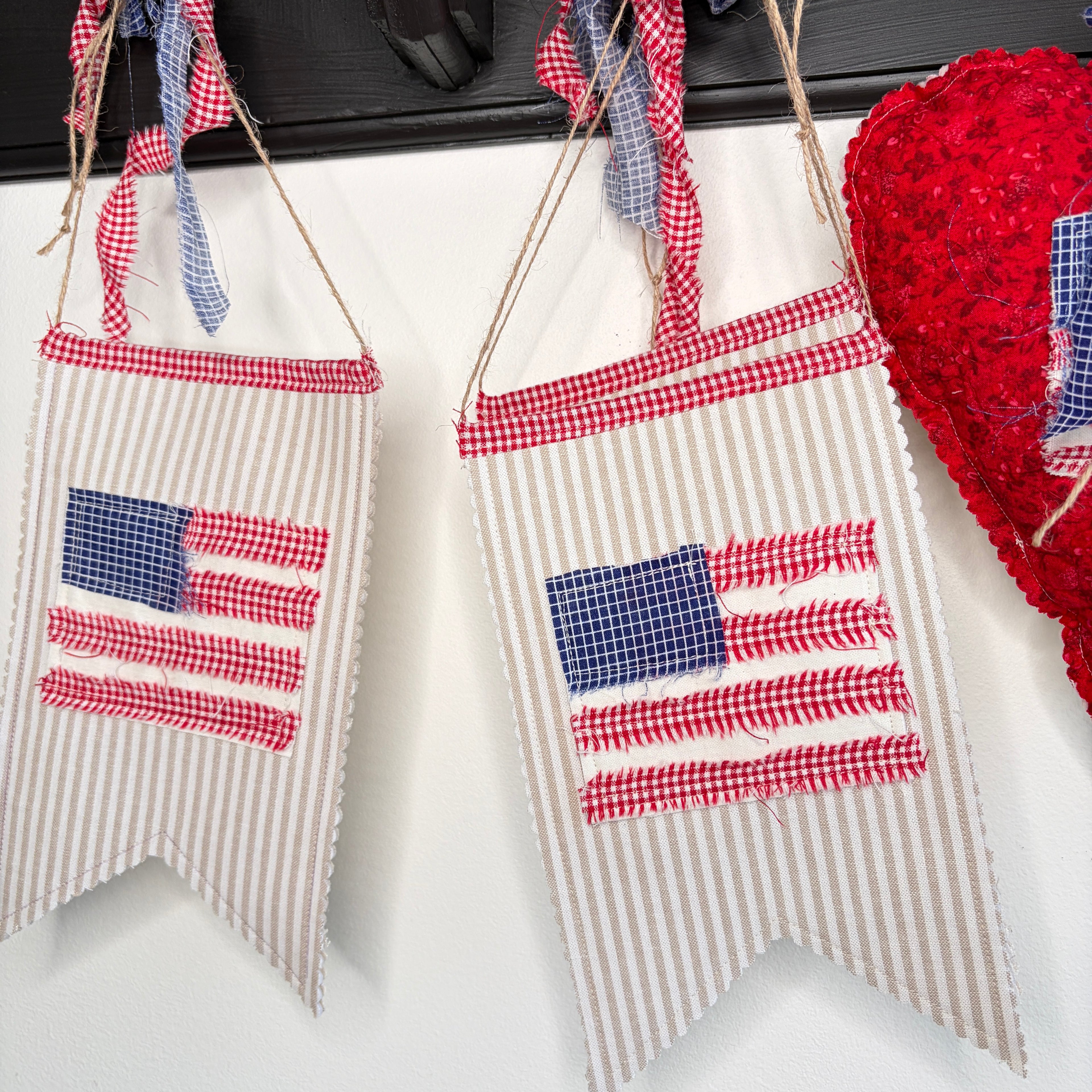 KNOB Quilted Flag Banner for Peg Rack, Knob Hanger, Small Home Door Decor