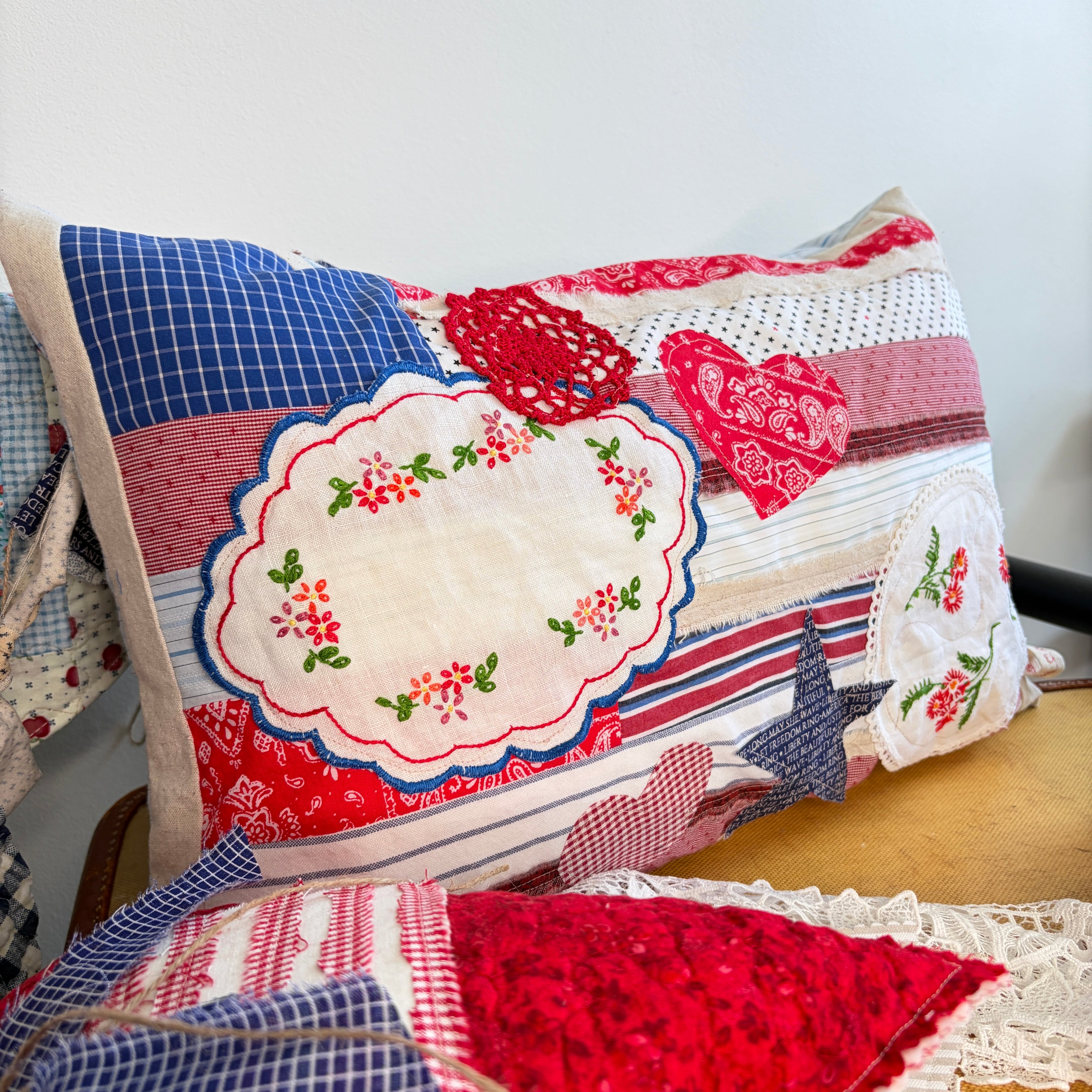 PILLOW American Textile Flag Embroidery Linens