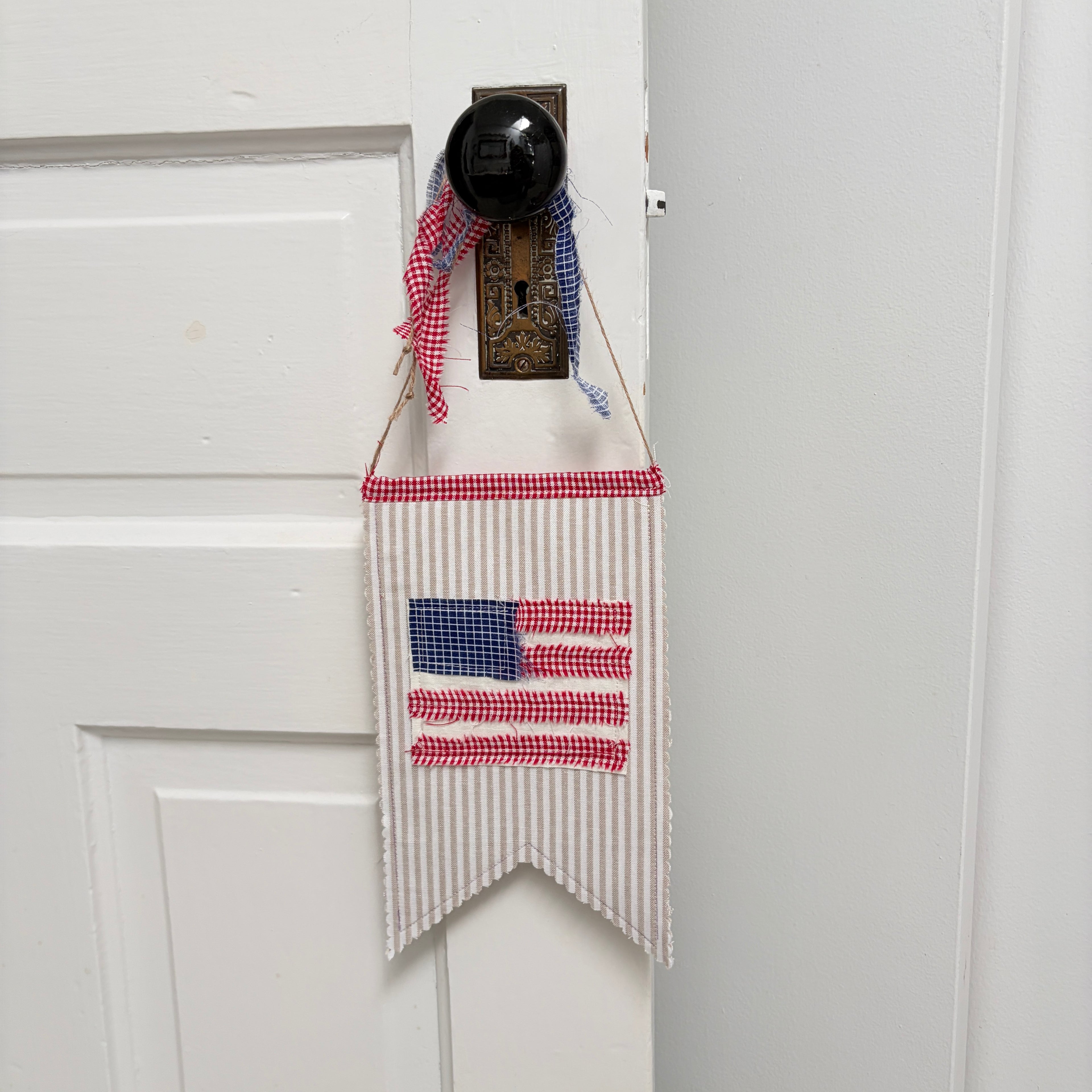 KNOB Quilted Flag Banner for Peg Rack, Knob Hanger, Small Home Door Decor