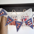 BUNTING Quilted Banner 1776 Pennants, Vintage Pointed Navy Blue Style