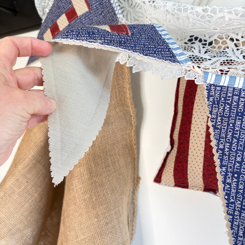 BUNTING Quilted Banner 1776 Pennants, Vintage Pointed Navy Blue Style