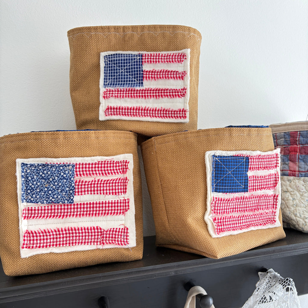 BASKET 3 Americana Boxed Bottom Bucket Organizer, Fabric Storage Basket