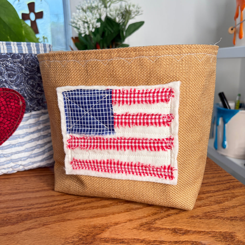 BASKET 3 Americana Boxed Bottom Bucket Organizer, Fabric Storage Basket