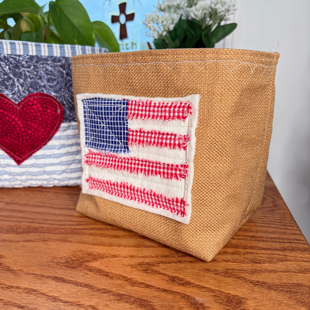 BASKET 3 Americana Boxed Bottom Bucket Organizer, Fabric Storage Basket