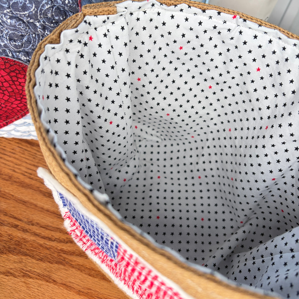 BASKET 3 Americana Boxed Bottom Bucket Organizer, Fabric Storage Basket