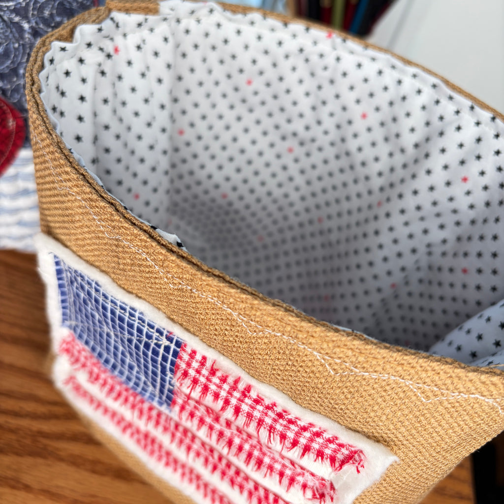 BASKET 3 Americana Boxed Bottom Bucket Organizer, Fabric Storage Basket