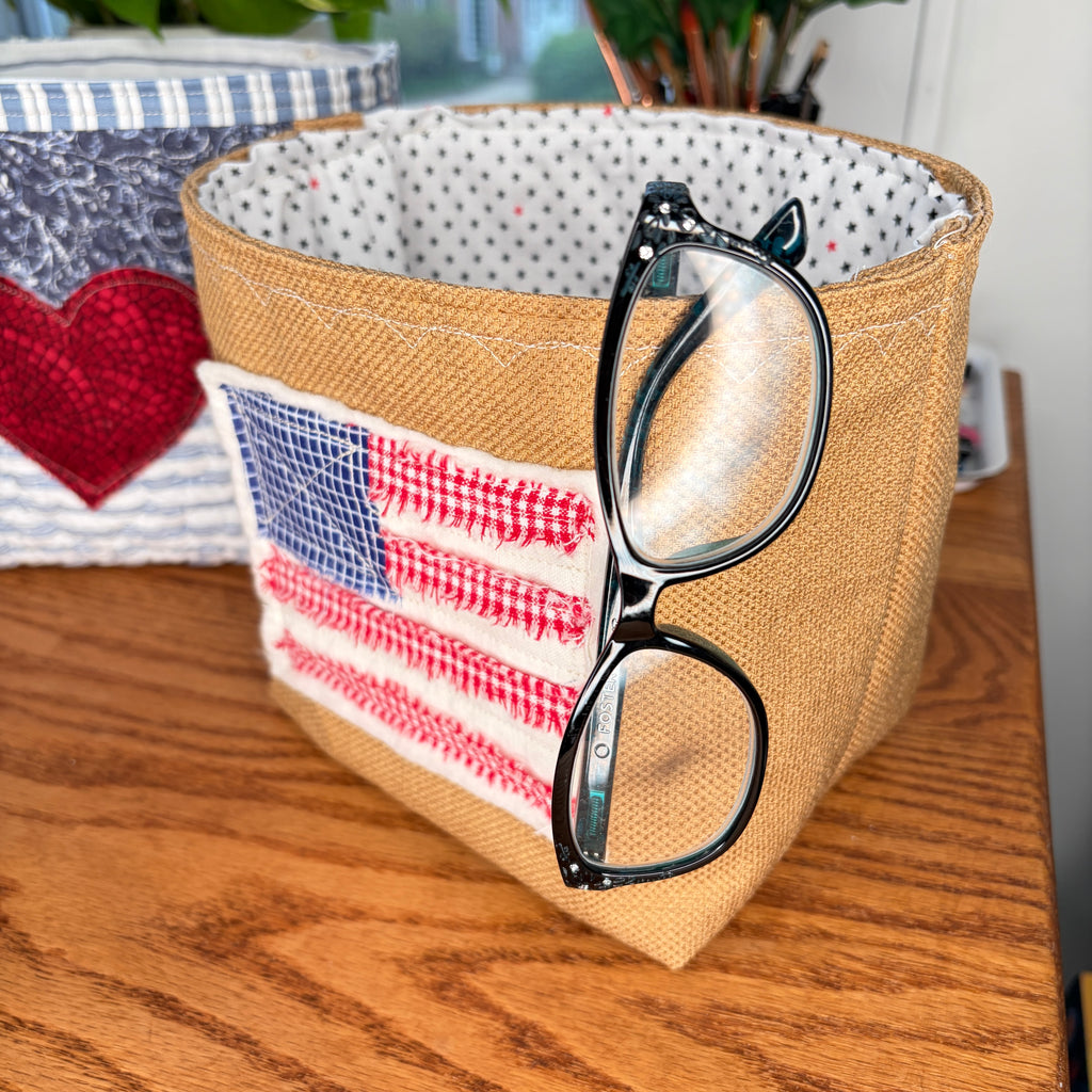BASKET 3 Americana Boxed Bottom Bucket Organizer, Fabric Storage Basket