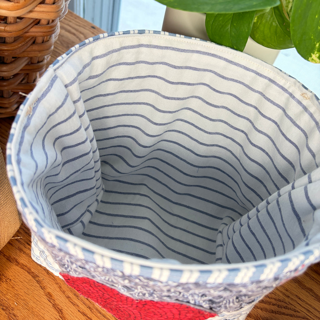 BASKET 5 Americana Boxed Bottom Bucket Organizer, Fabric Storage Basket