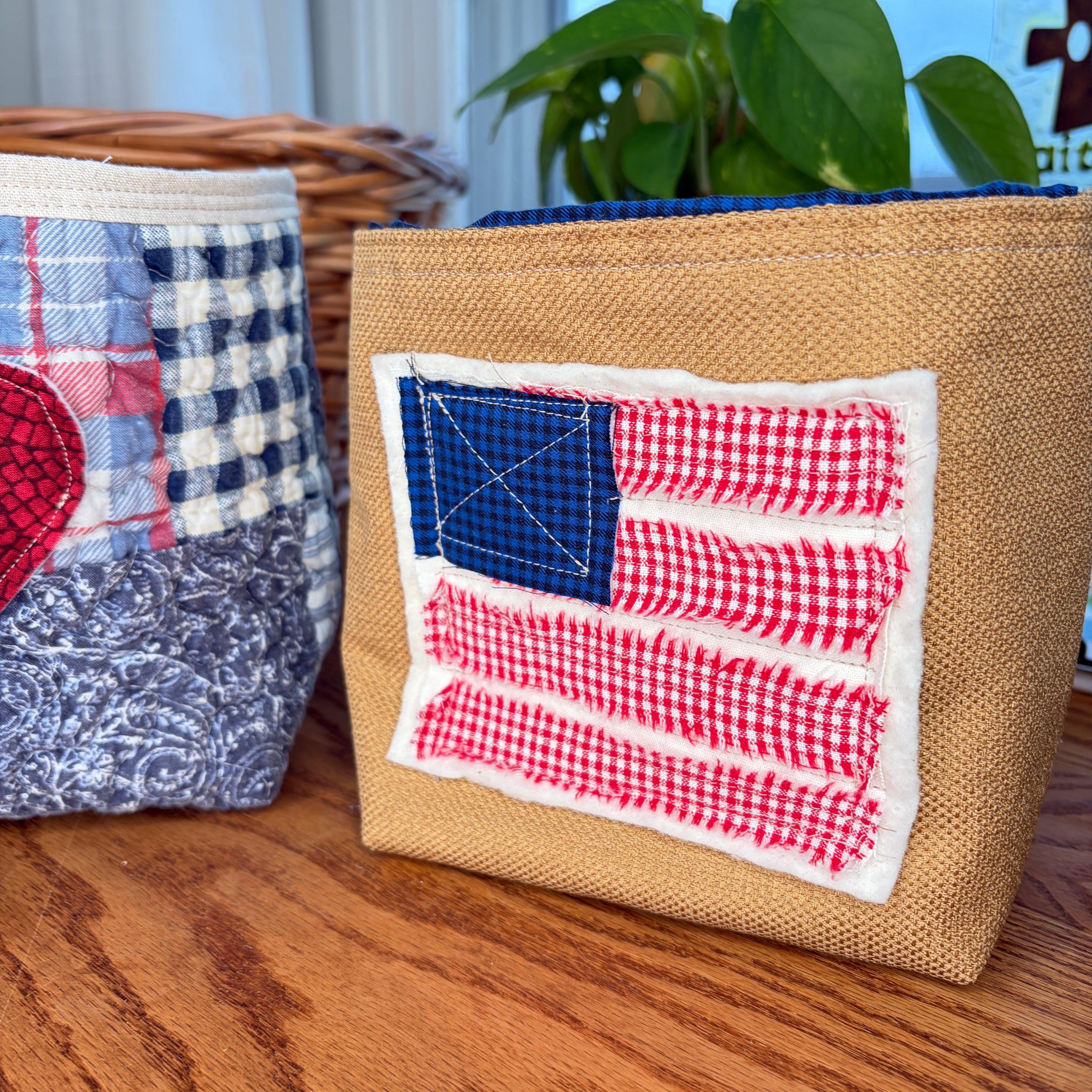 BASKET 2 Americana Boxed Bottom Bucket Organizer, Fabric Storage Basket