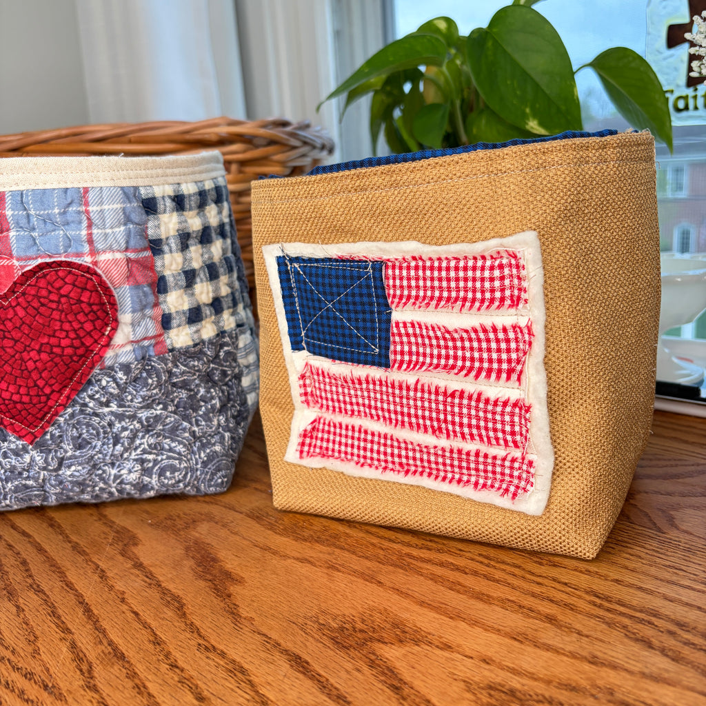 BASKET 2 Americana Boxed Bottom Bucket Organizer, Fabric Storage Basket