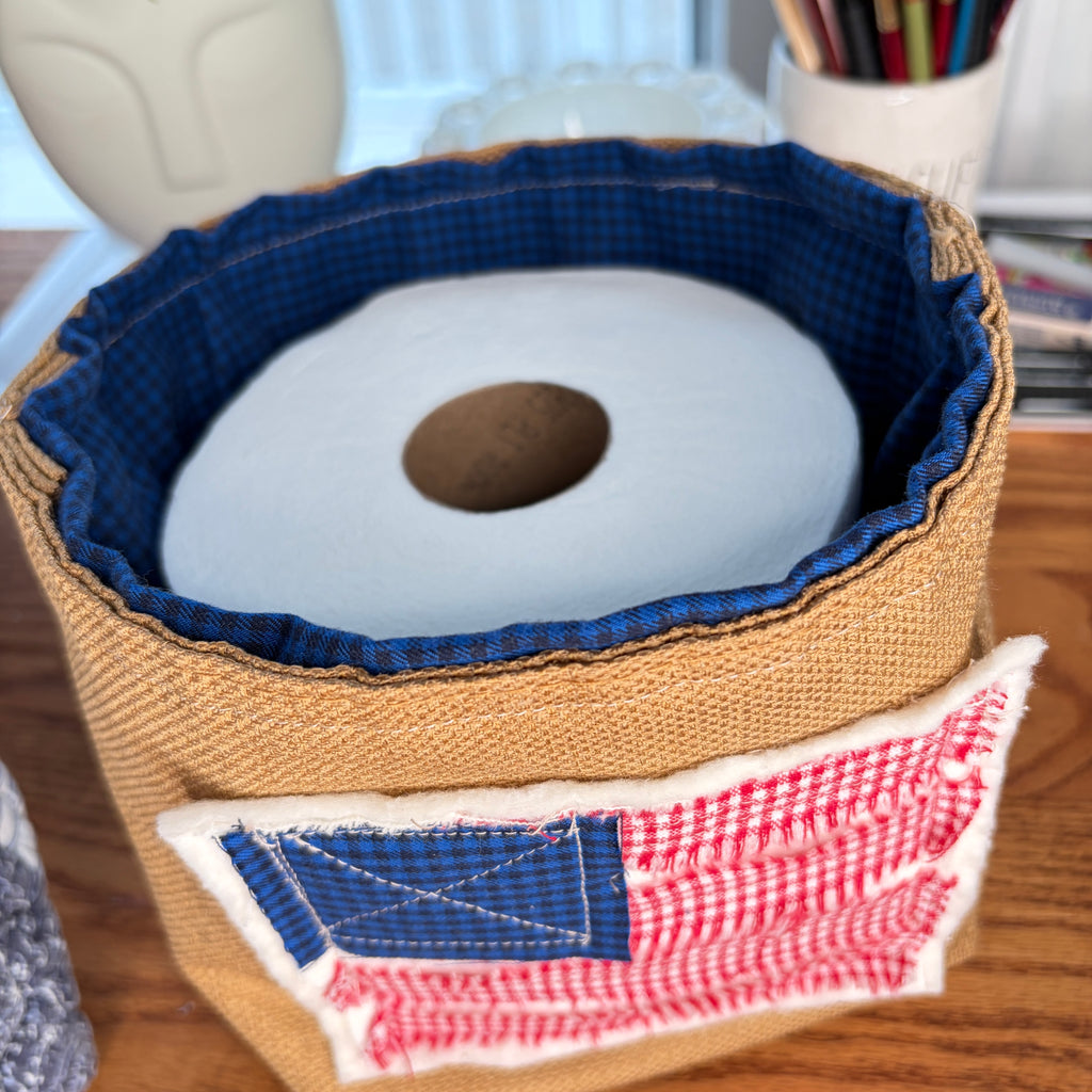 BASKET 2 Americana Boxed Bottom Bucket Organizer, Fabric Storage Basket