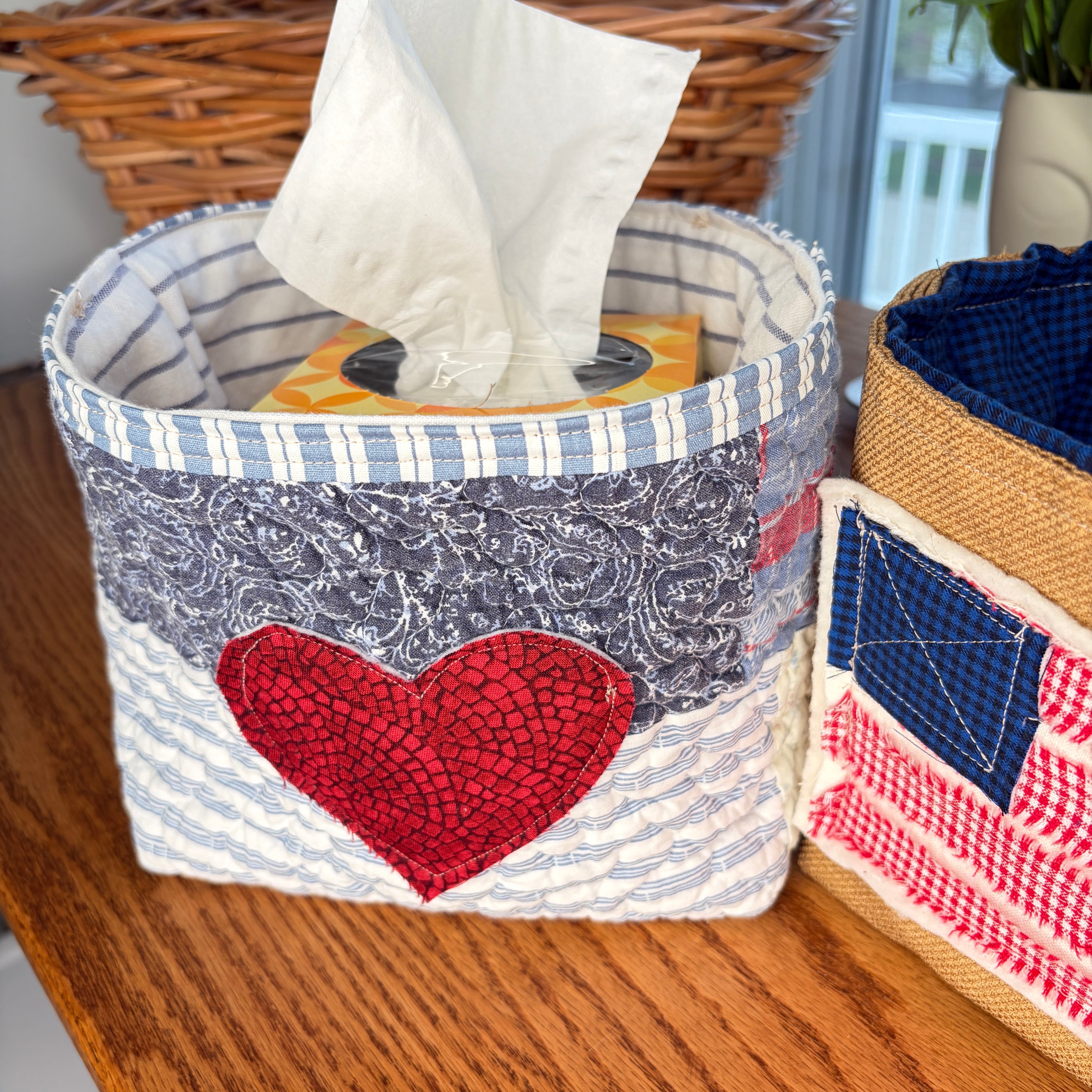 BASKET 5 Americana Boxed Bottom Bucket Organizer, Fabric Storage Basket