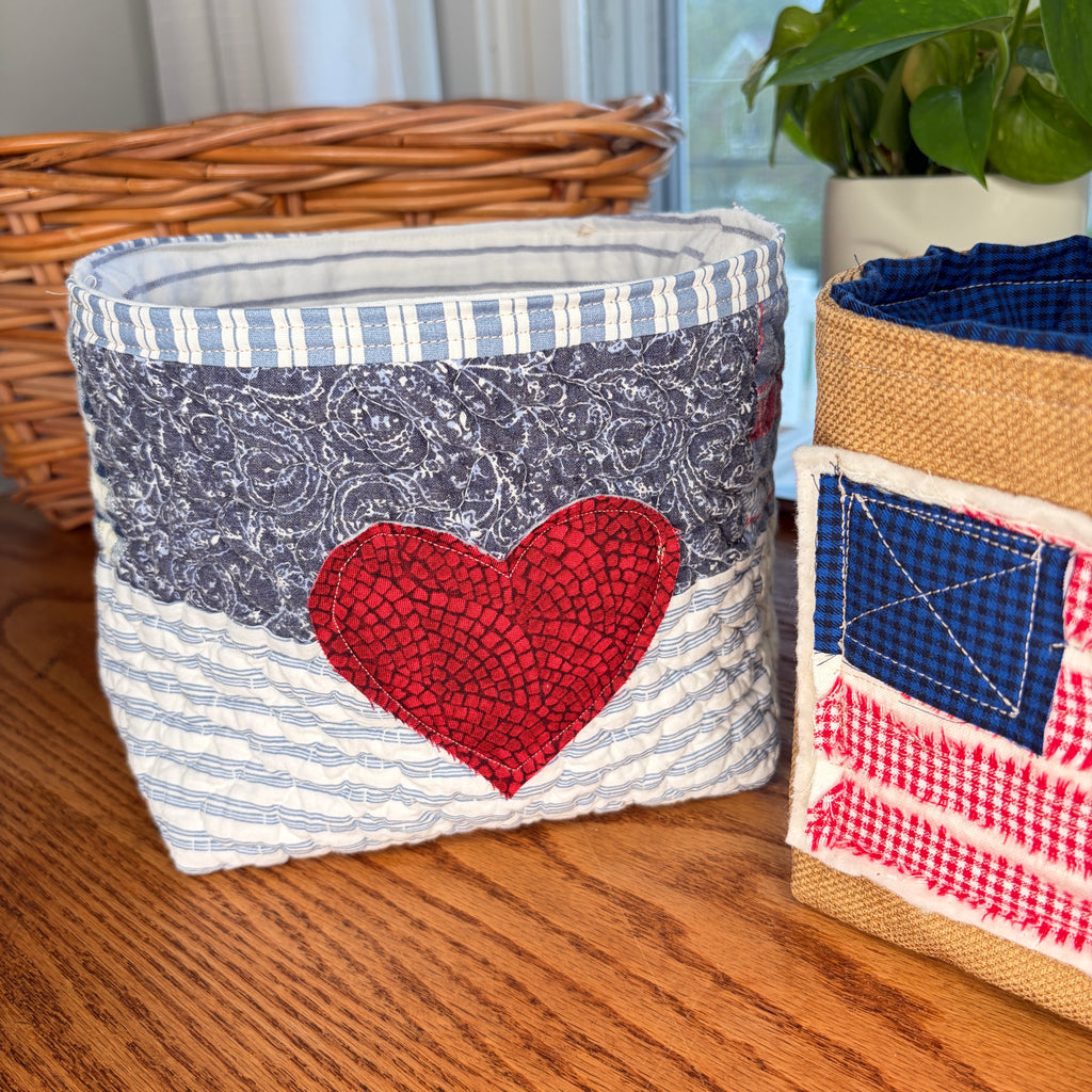 BASKET 5 Americana Boxed Bottom Bucket Organizer, Fabric Storage Basket