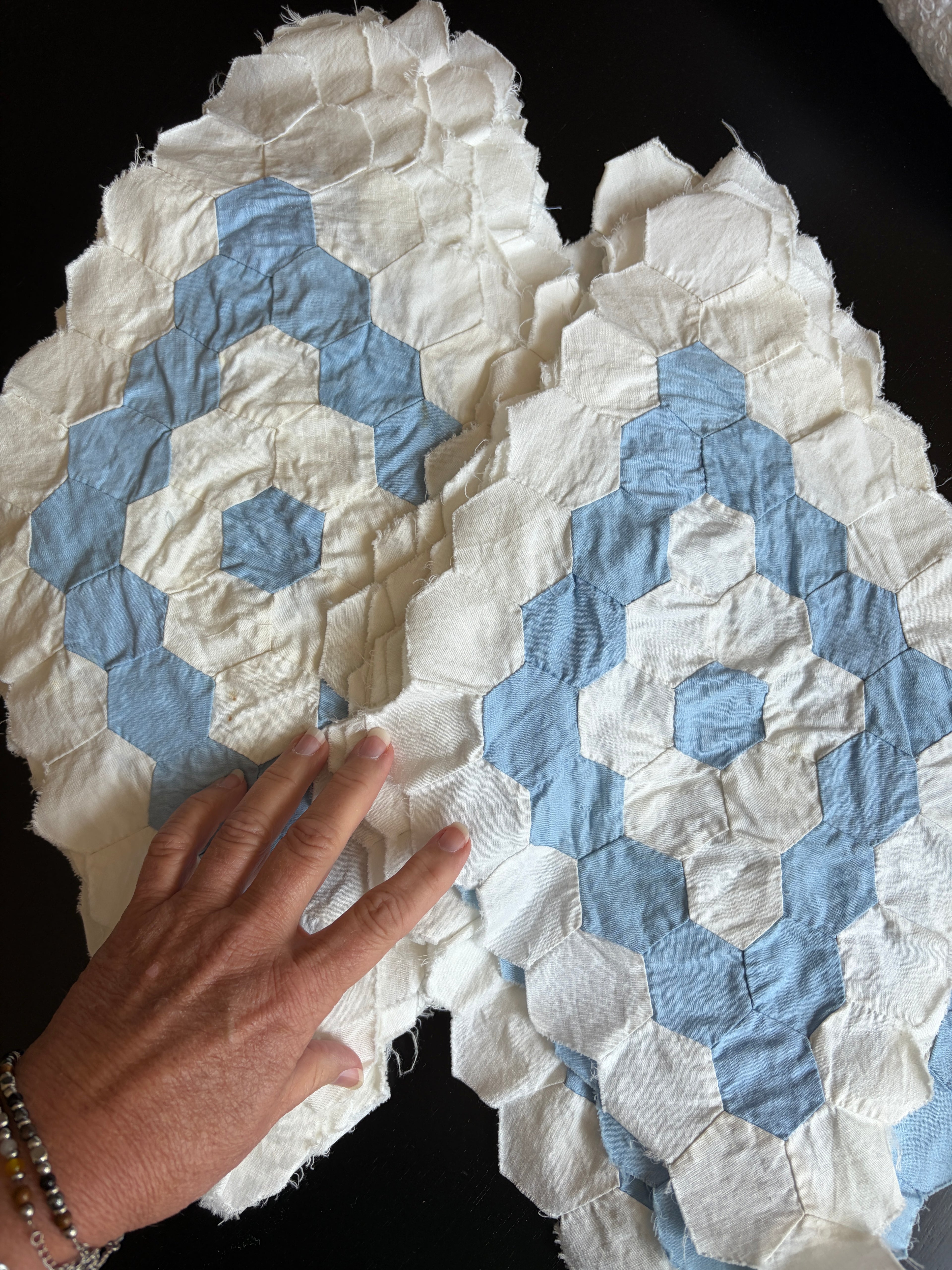 QUILT PIECES, Hand Pieced Blocks "Diamond Field"
