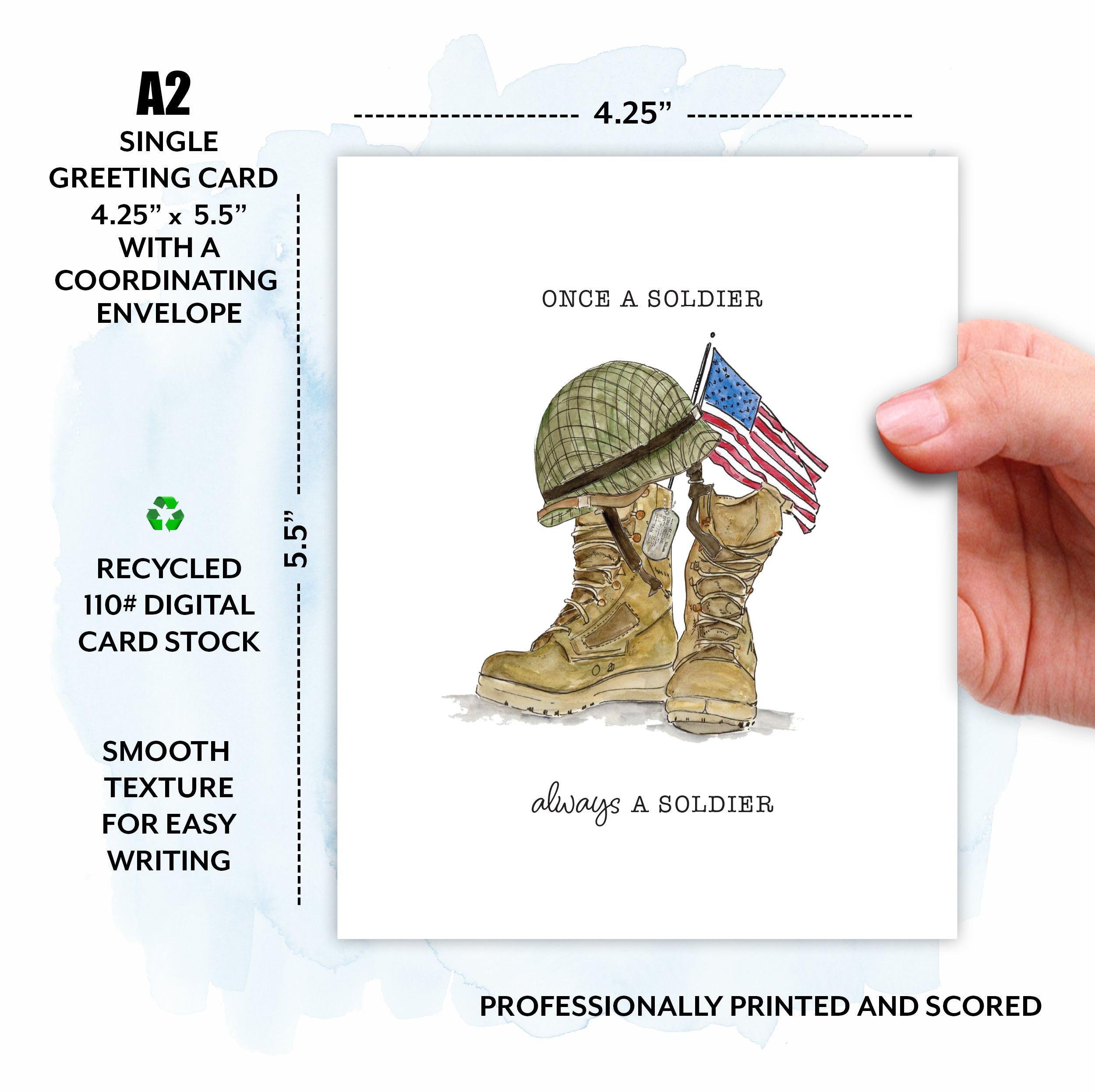 Military Recognition or Retirement Always a Soldier, Watercolor Greeting Card