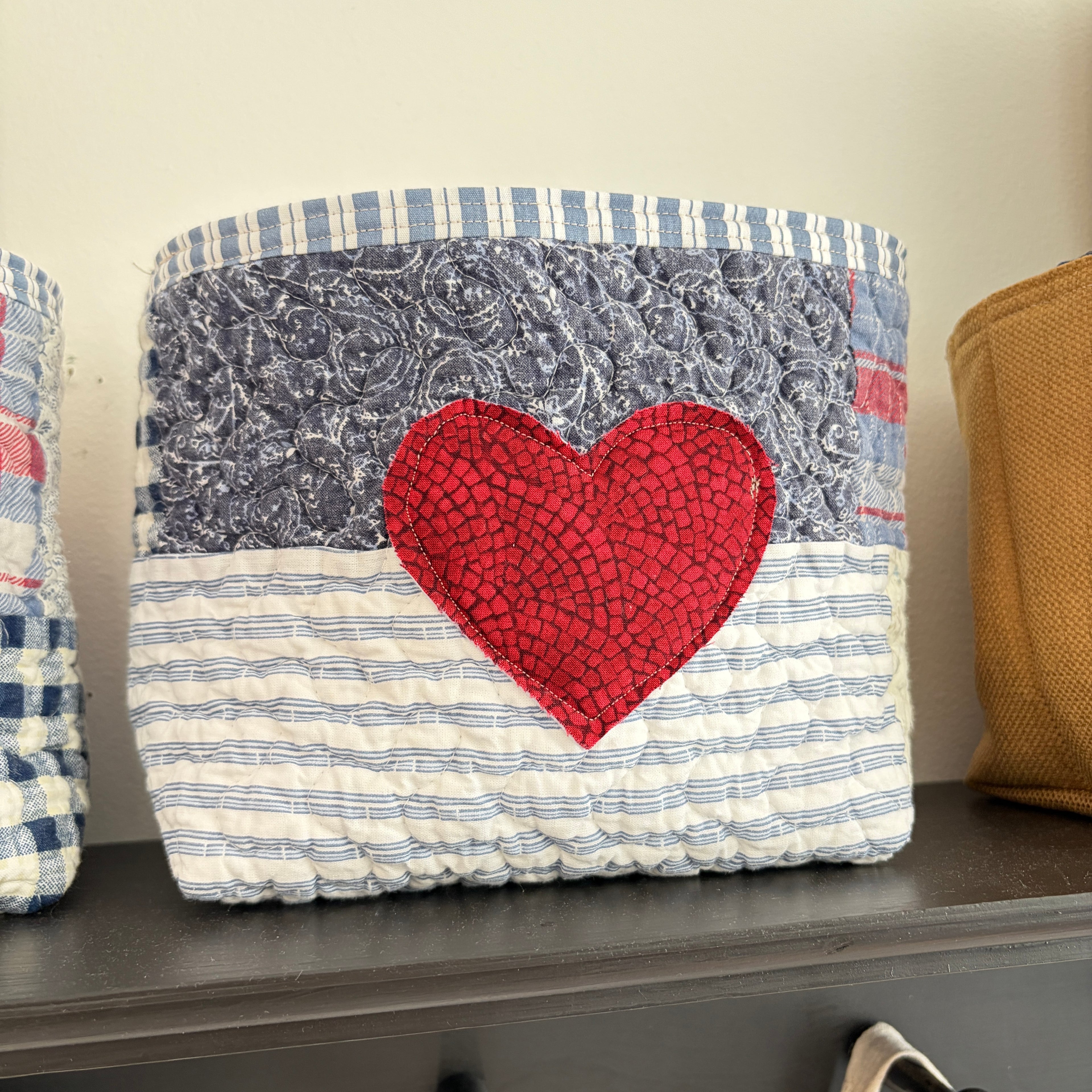 BASKET 5 Americana Boxed Bottom Bucket Organizer, Fabric Storage Basket