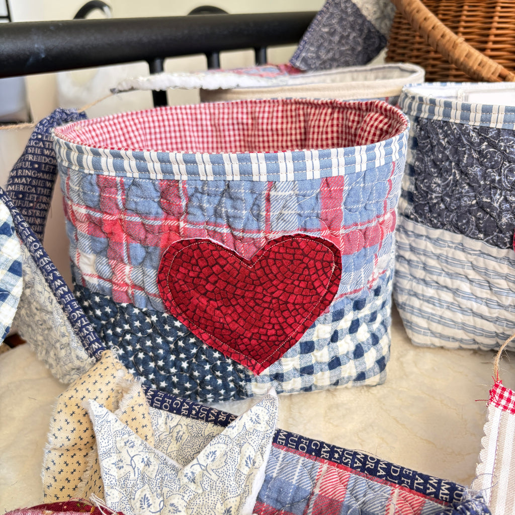 BASKET 6 Americana Boxed Bottom Bucket Organizer, Fabric Storage Basket