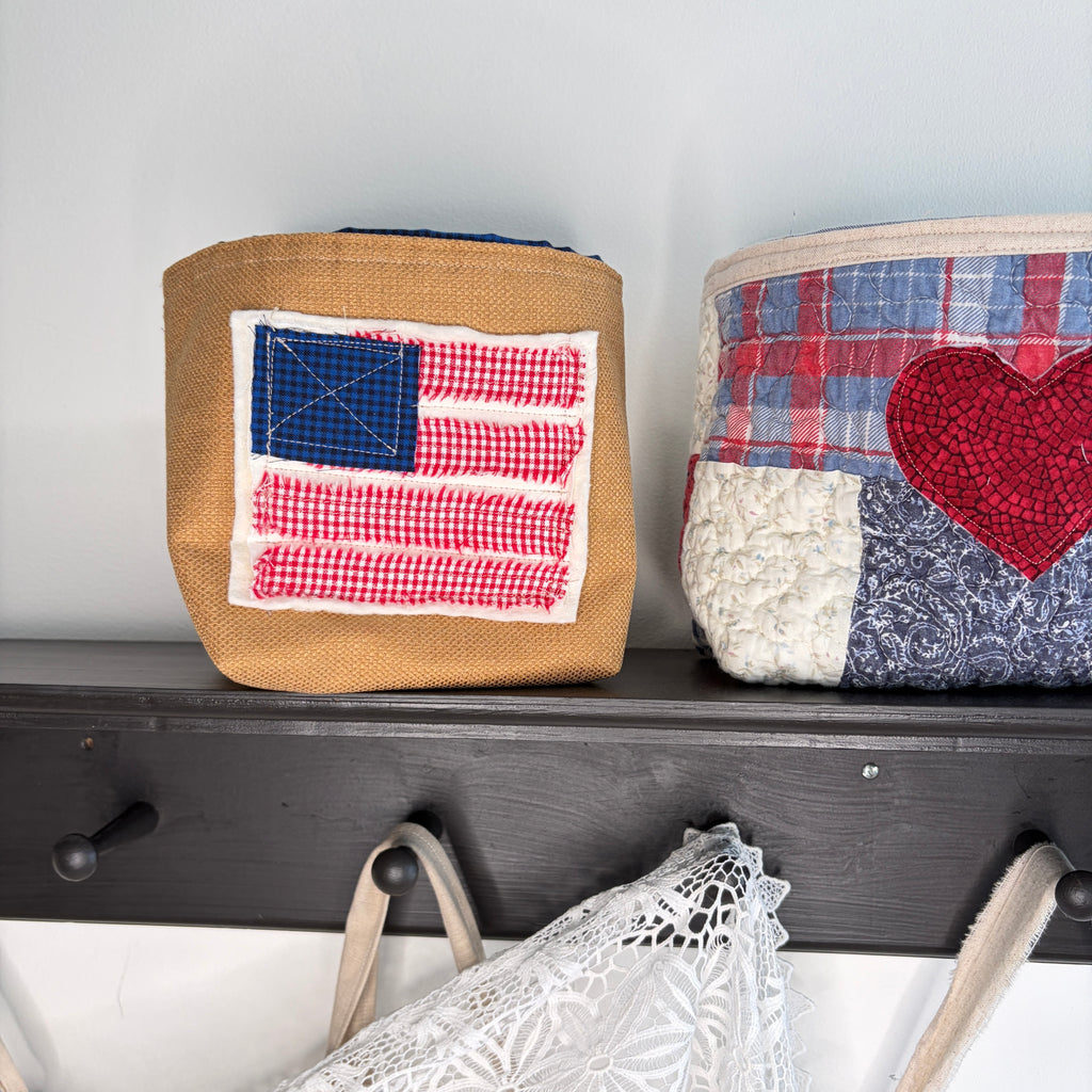 BASKET 2 Americana Boxed Bottom Bucket Organizer, Fabric Storage Basket