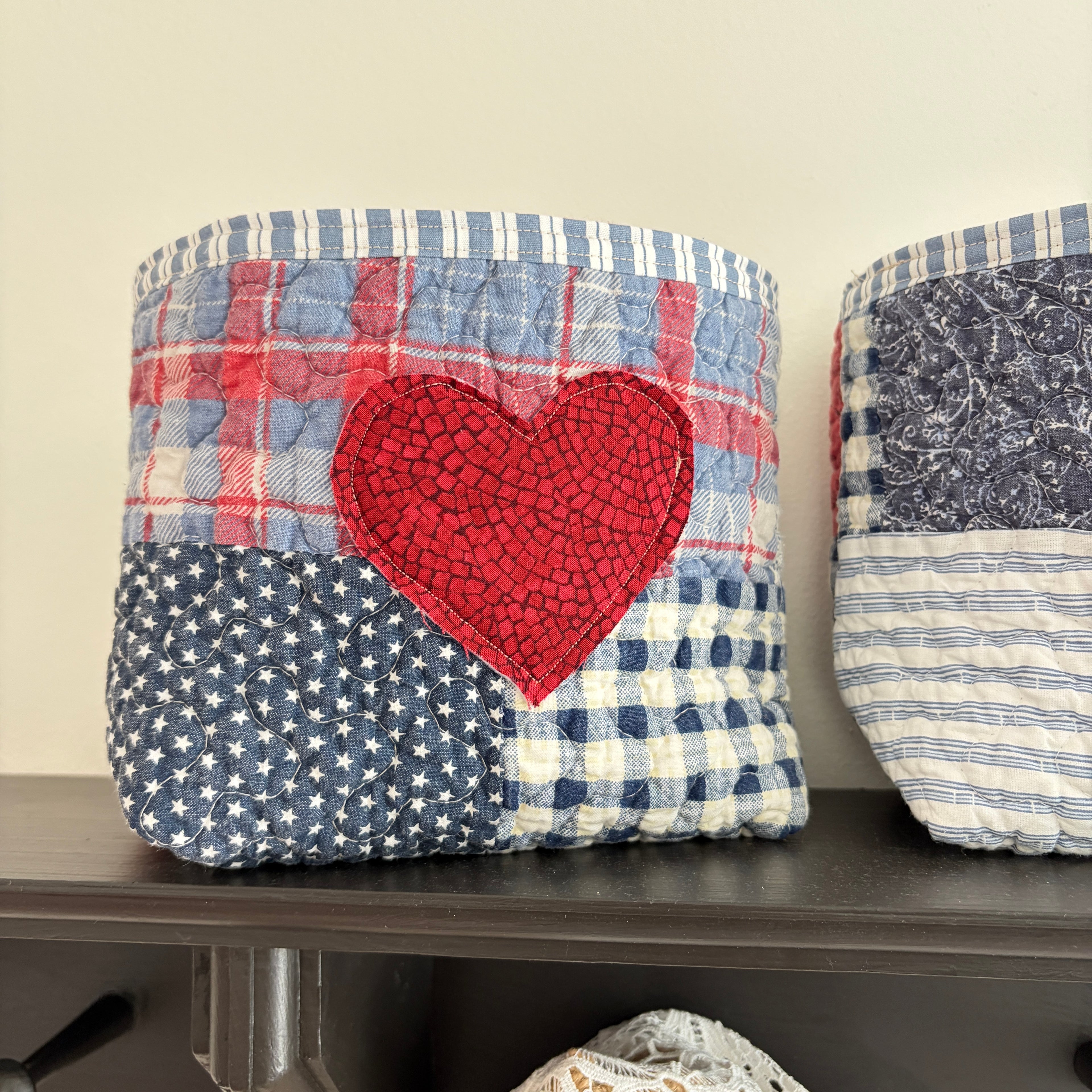 BASKET 6 Americana Boxed Bottom Bucket Organizer, Fabric Storage Basket