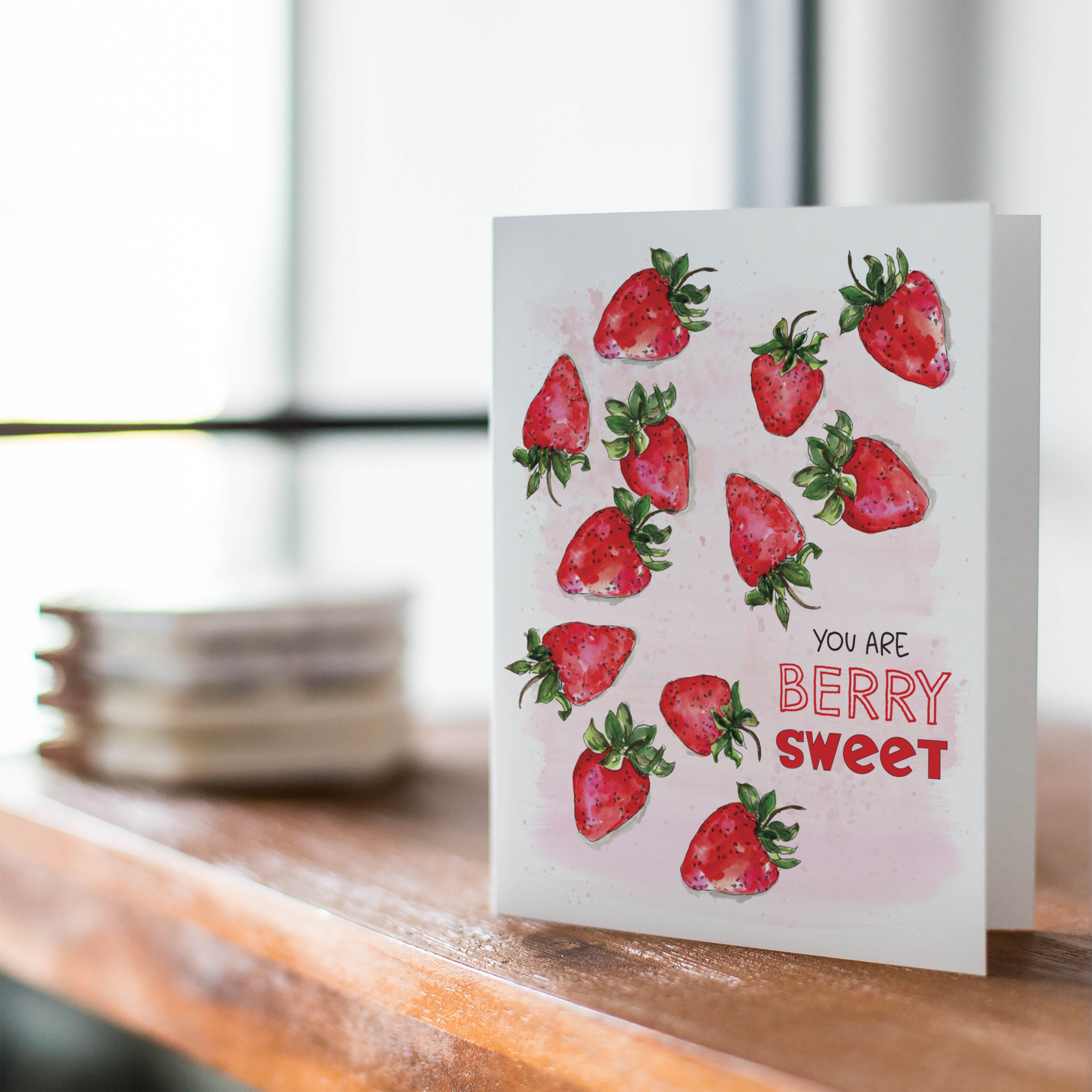 Summer Strawberries, "You Are Berry Sweet" Watercolor Greeting Card