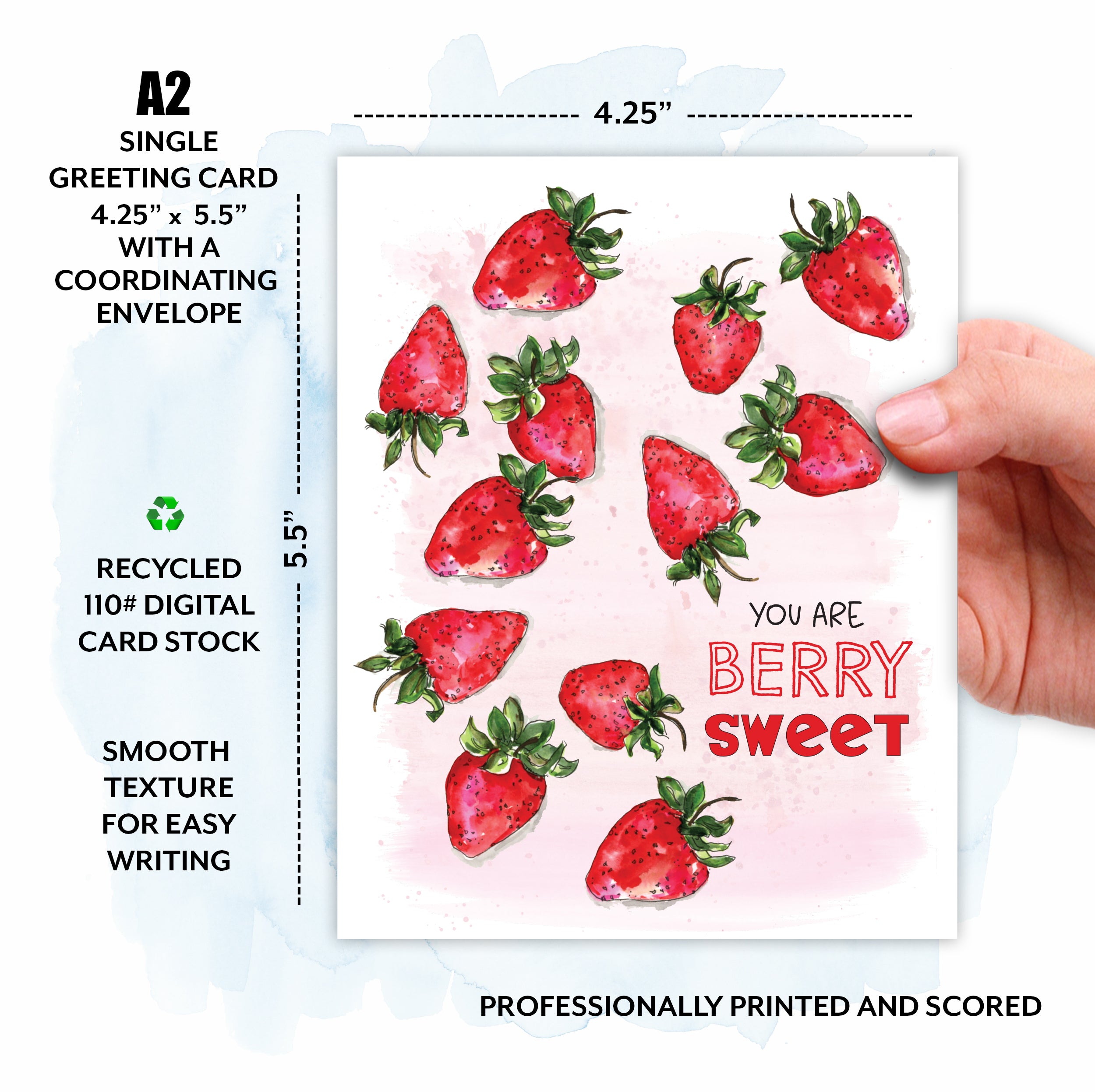 Summer Strawberries, "You Are Berry Sweet" Watercolor Greeting Card