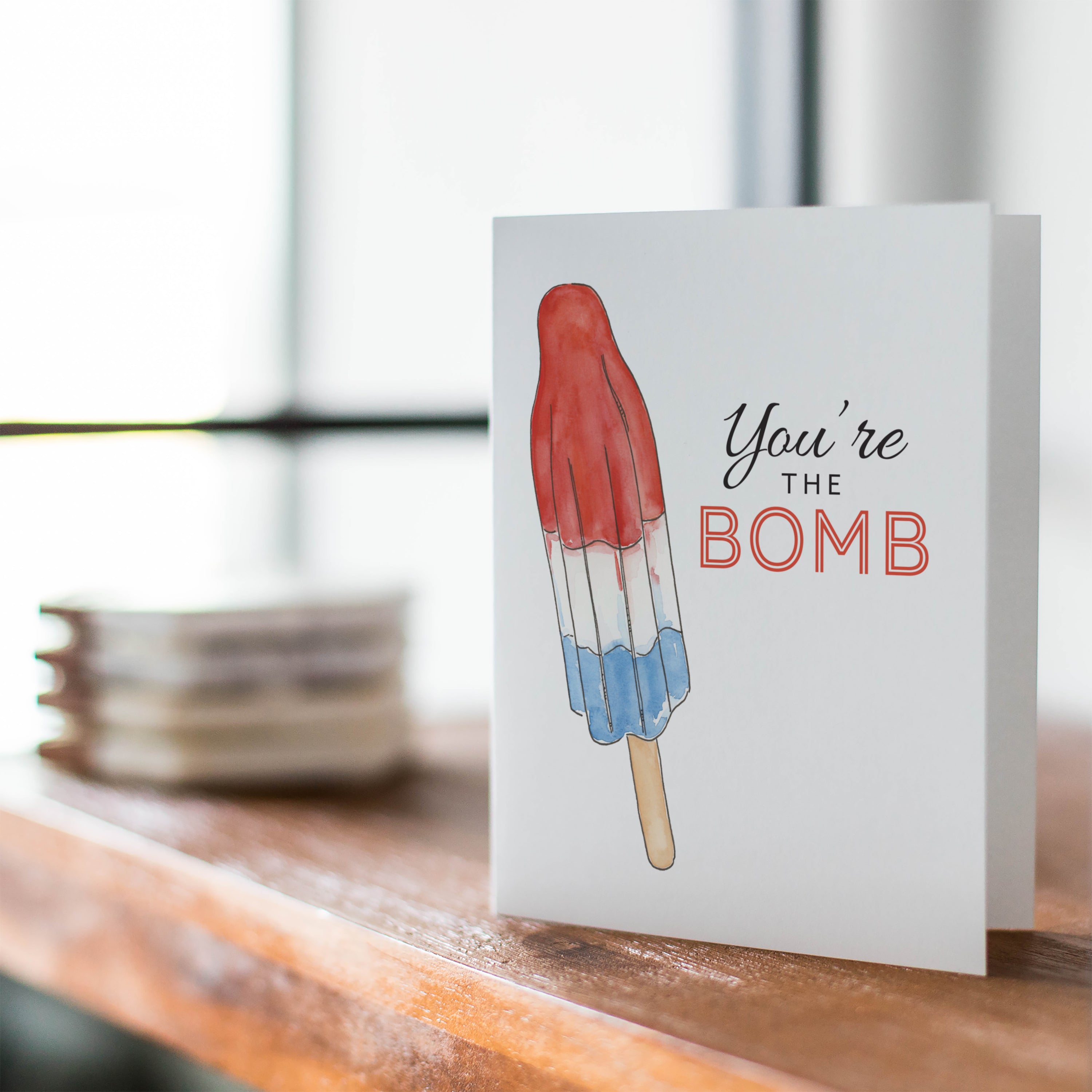 Summer Fun, Bomb Pop Summer Popsicle, You're the Bomb Watercolor Greeting Card
