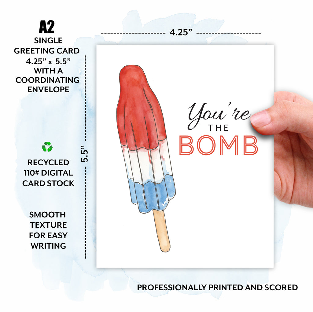 Summer Fun, Bomb Pop Summer Popsicle, You're the Bomb Watercolor Greeting Card