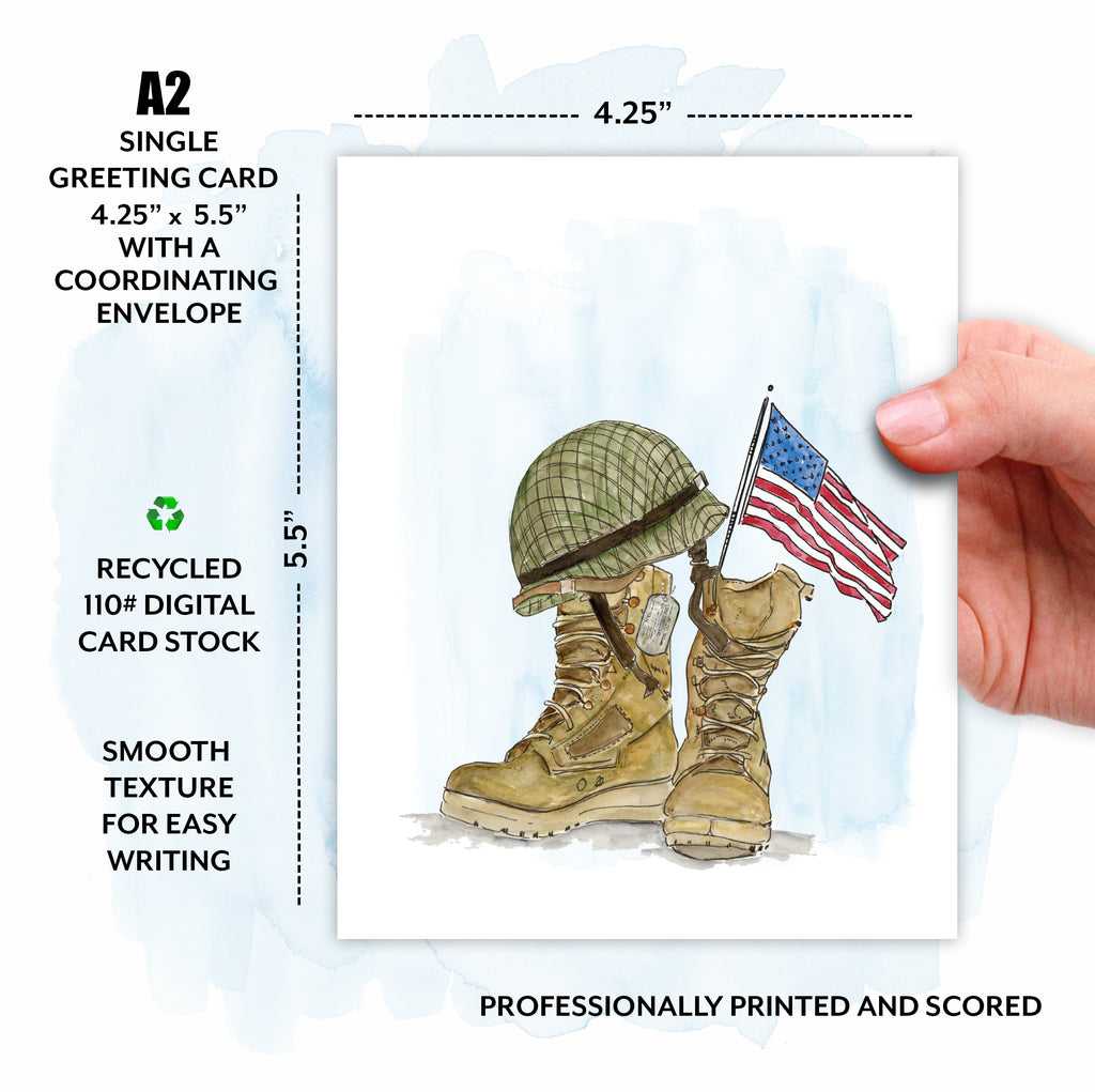 Military Boots and Flag Recognition, Deployment Homecoming Watercolor Greeting Card