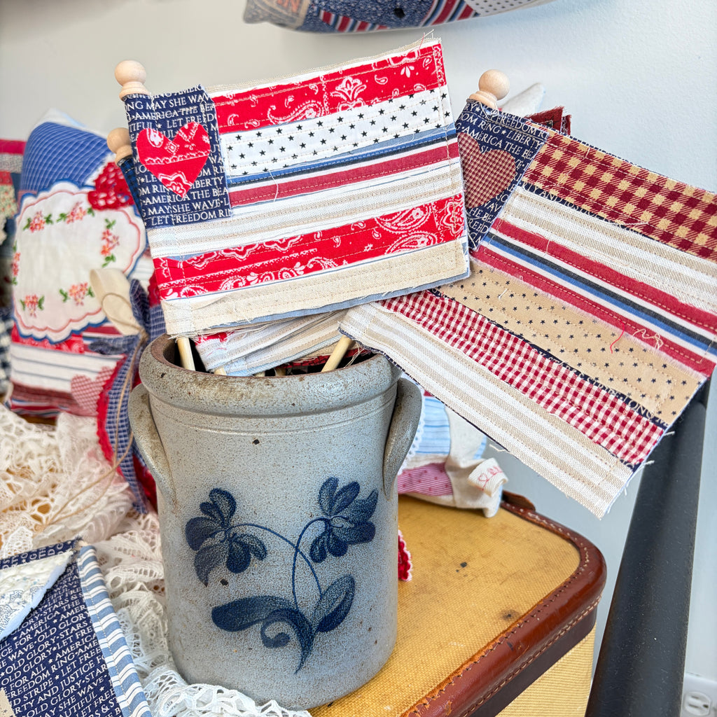 FLAG 5: Scrap Pieced Flag Accent for Planter, Crock Decor, Wreath Add-On