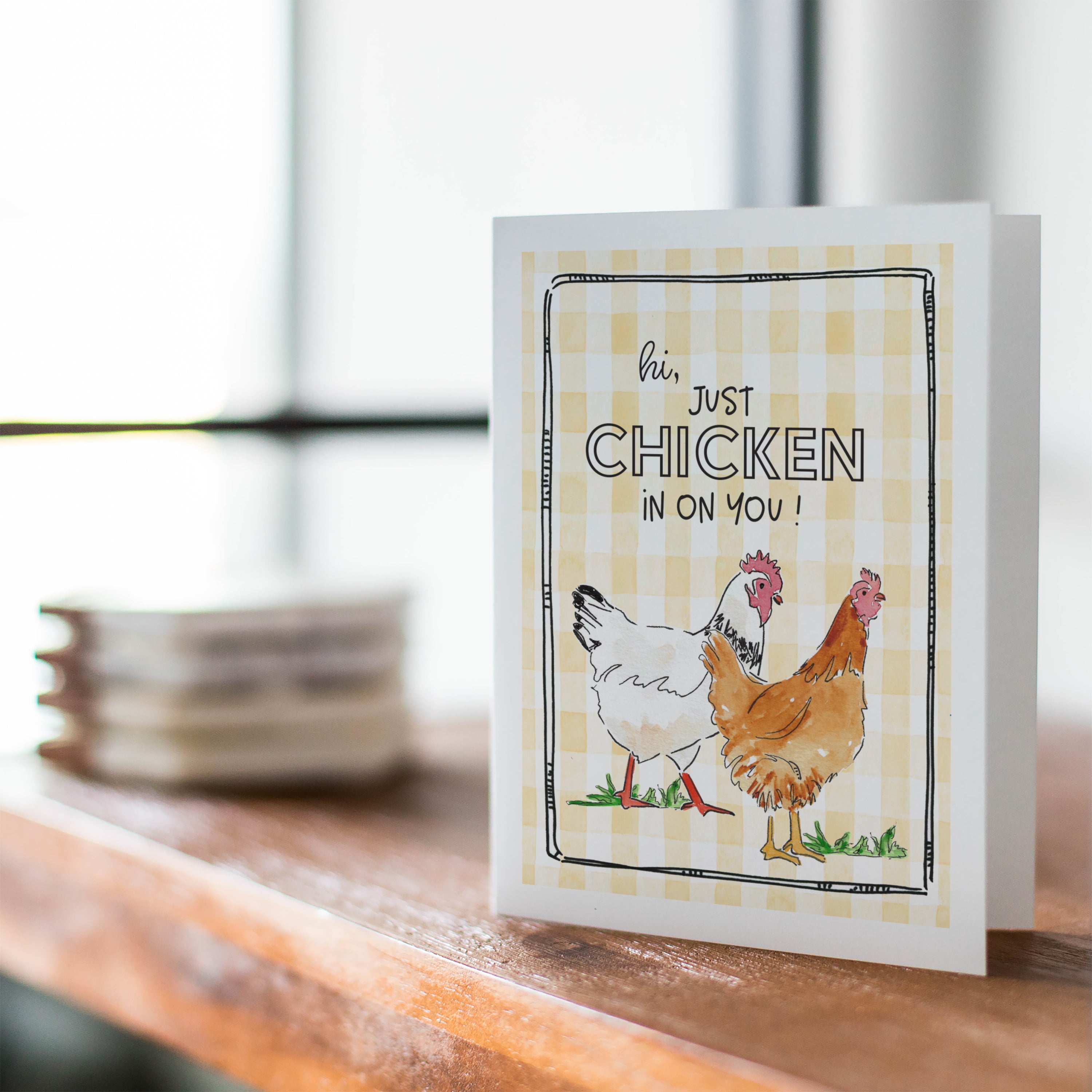 Farmhouse Chicken Lover, Homestead "Chicken in on You" Watercolor Greeting Card