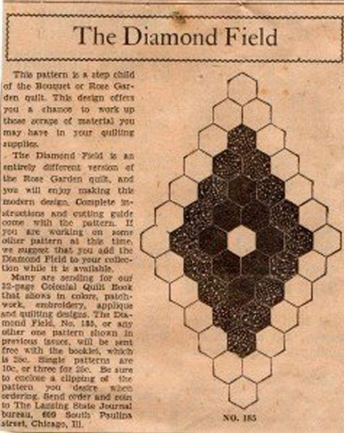 QUILT PIECES, Hand Pieced Blocks "Diamond Field"