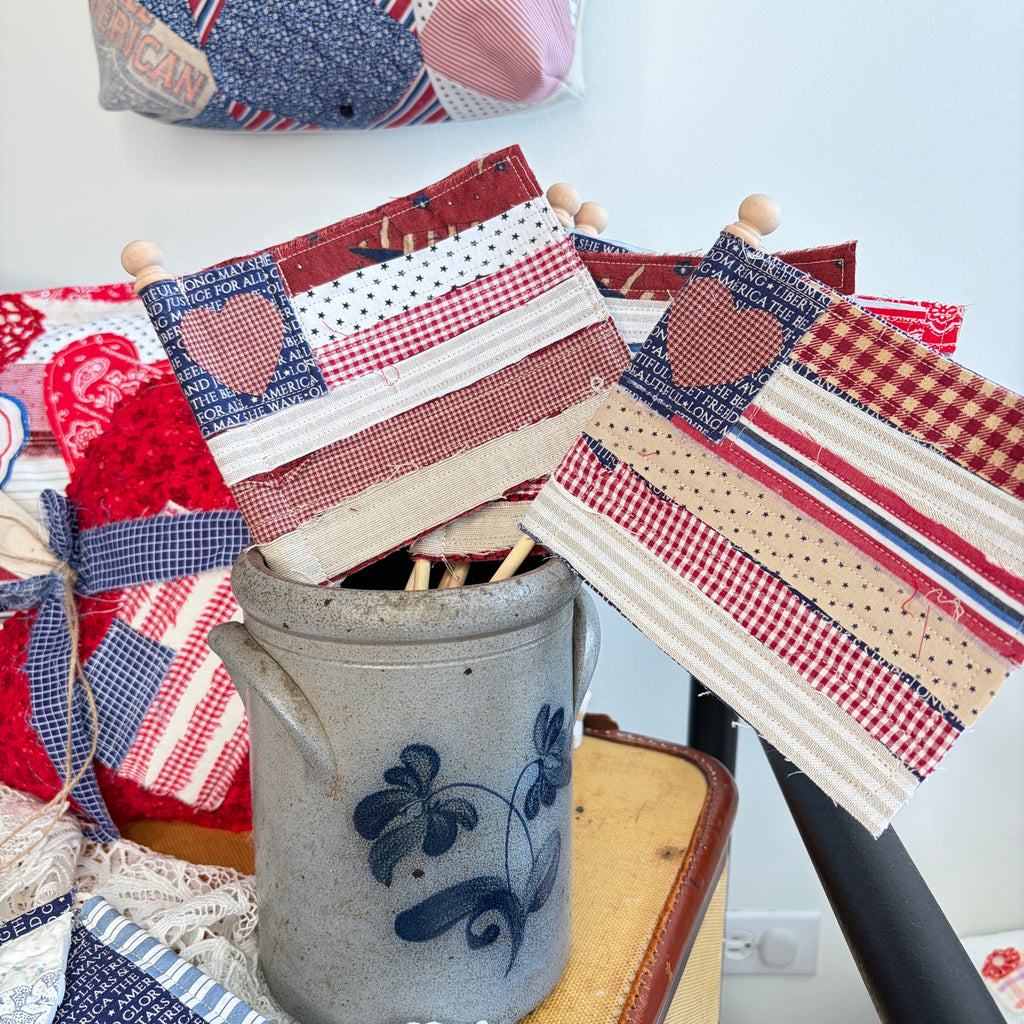 FLAG 2: Scrap Pieced Flag Accent for Planter, Crock Decor, Wreath Add-On