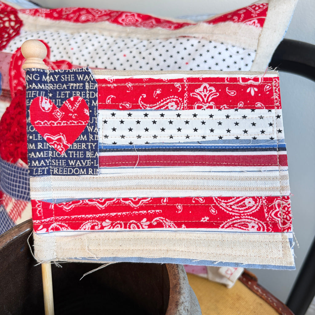 FLAG 4: Scrap Pieced Flag Accent for Planter, Crock Decor, Wreath Add-On